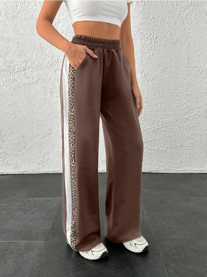 Women’s High Waisted Wide Leg Sweatpants Leopard Stripe Athletic Jogger Pants for Casual,Workout,Lounge,Streetwear4