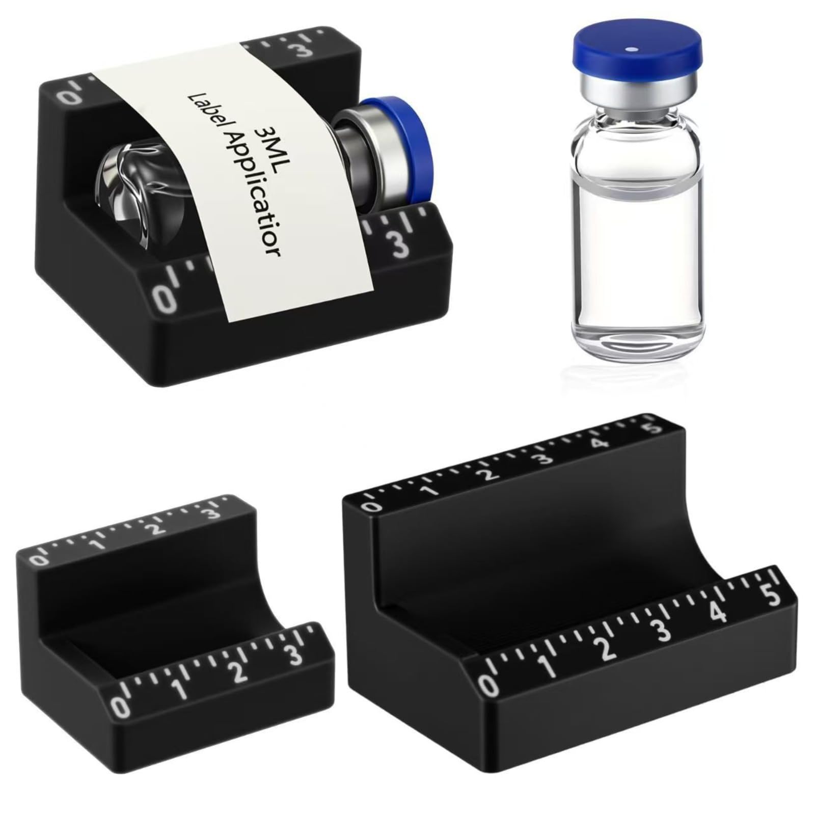 Moedweuo 2Pcs Peptide Vial Label Applicator, Reusable Bottle Label Maker for 3ml & 10ml Vials, Small Jar & Oil Container Labeling Tool for Kitchen, Makeup & Home Organization