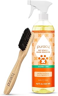 Puracy Pet Stain and Odor Remover and Laundry Stain Remover Brush Bundle - Enzyme Cleaner for Dog Urine and Poop Carpet - Genuine Horsehair Bristles for Stain Elimination - Cucumber & Mint, 25oz