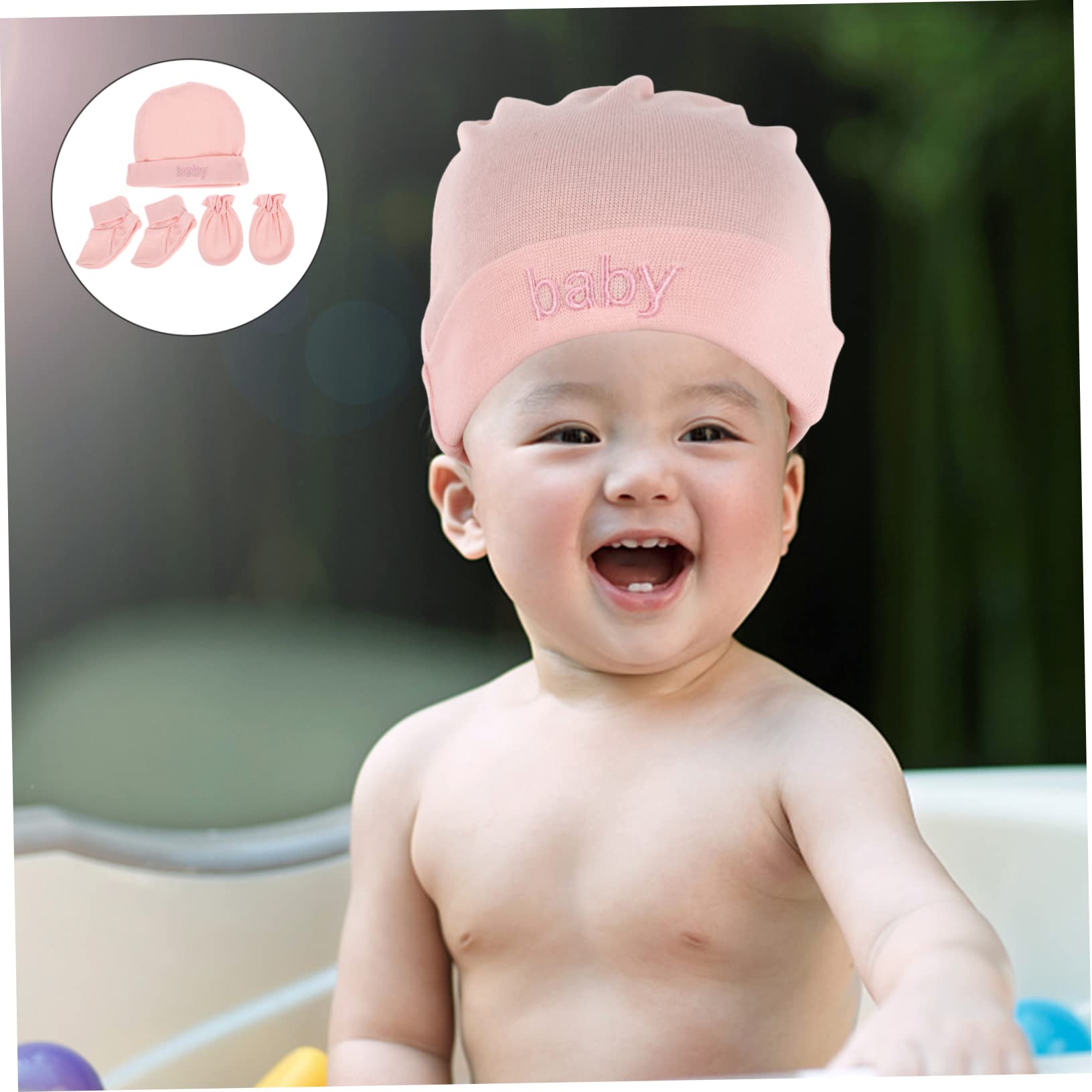 Holibanna Newborn Anti-scratch Gloves Foot Cover Set Soft Cotton Baby Hat Windproof Scratchproof Comfortable Material