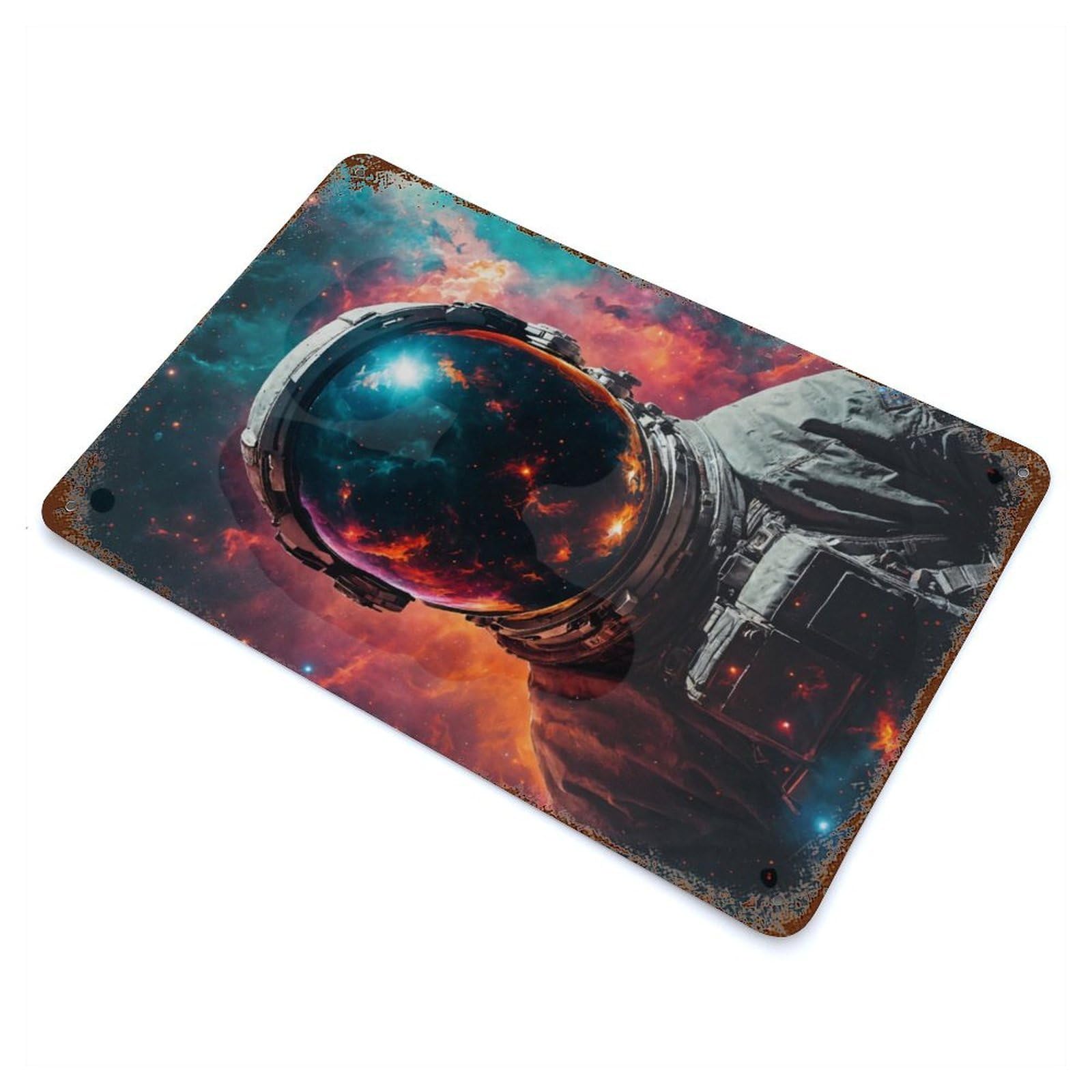 Astronaut Cosmic Portrait Aged Metal Wall Plaque 11.8"x7.9", for Living Room, Hallway And Home Decor, Shabby Chic Decor