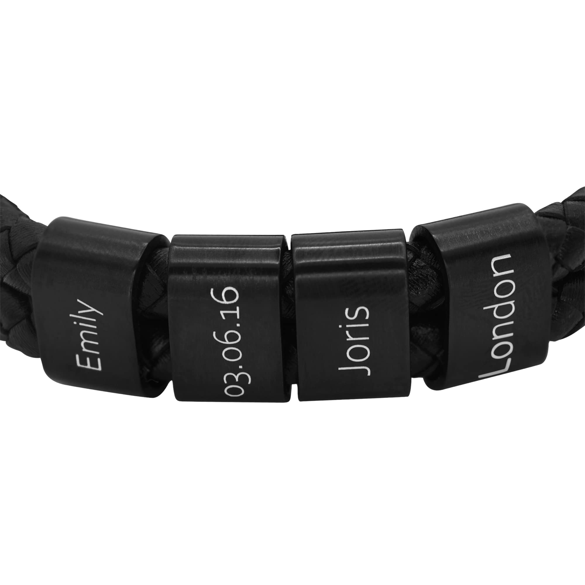 Heideman Armband Herren aus Leder schwarz matt - Lederarmband Elian mit schwarzen Gravurplättchen für Männer - Personalisiertes Geschenk