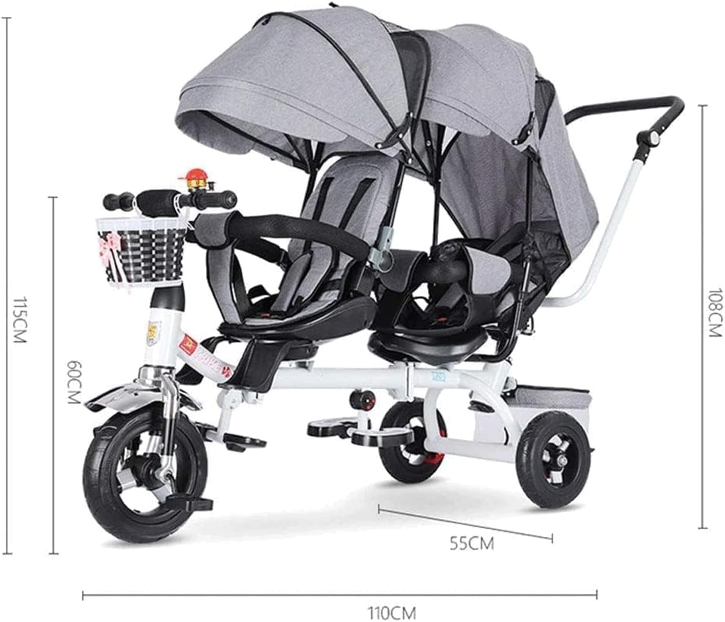 Poussettes Tandem Tricycle Jumeau Portable Cadre en Acier au Carbone Poussette Double avec auvent Poussette Double Poussette légère Landau léger, Violet