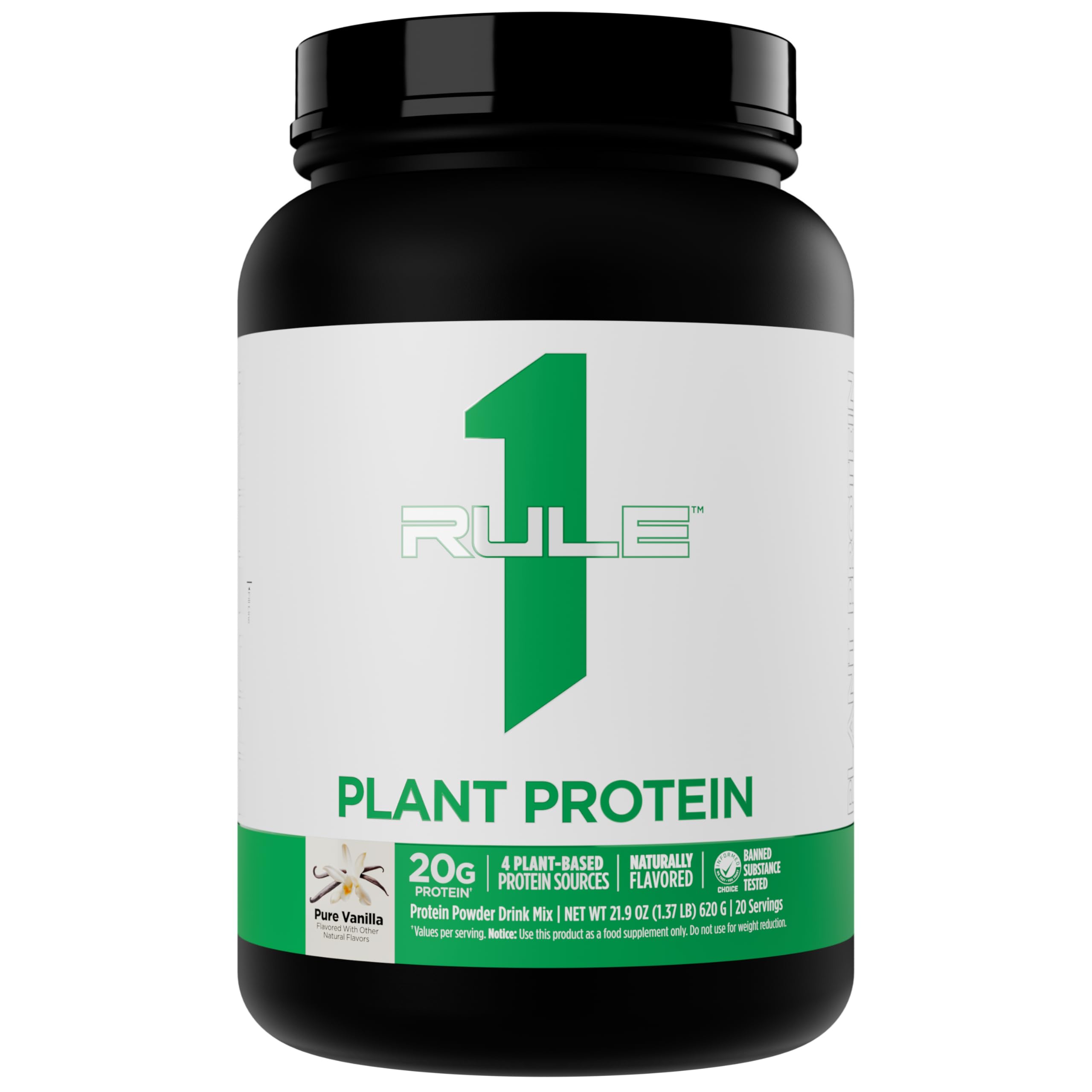 Rule 1 Plant Protein - Vegan, Gluten-Free, Dairy Free, & Soy Free Protein Powder with 20g Protein per Serving (20 Servings, Pure Vanilla)