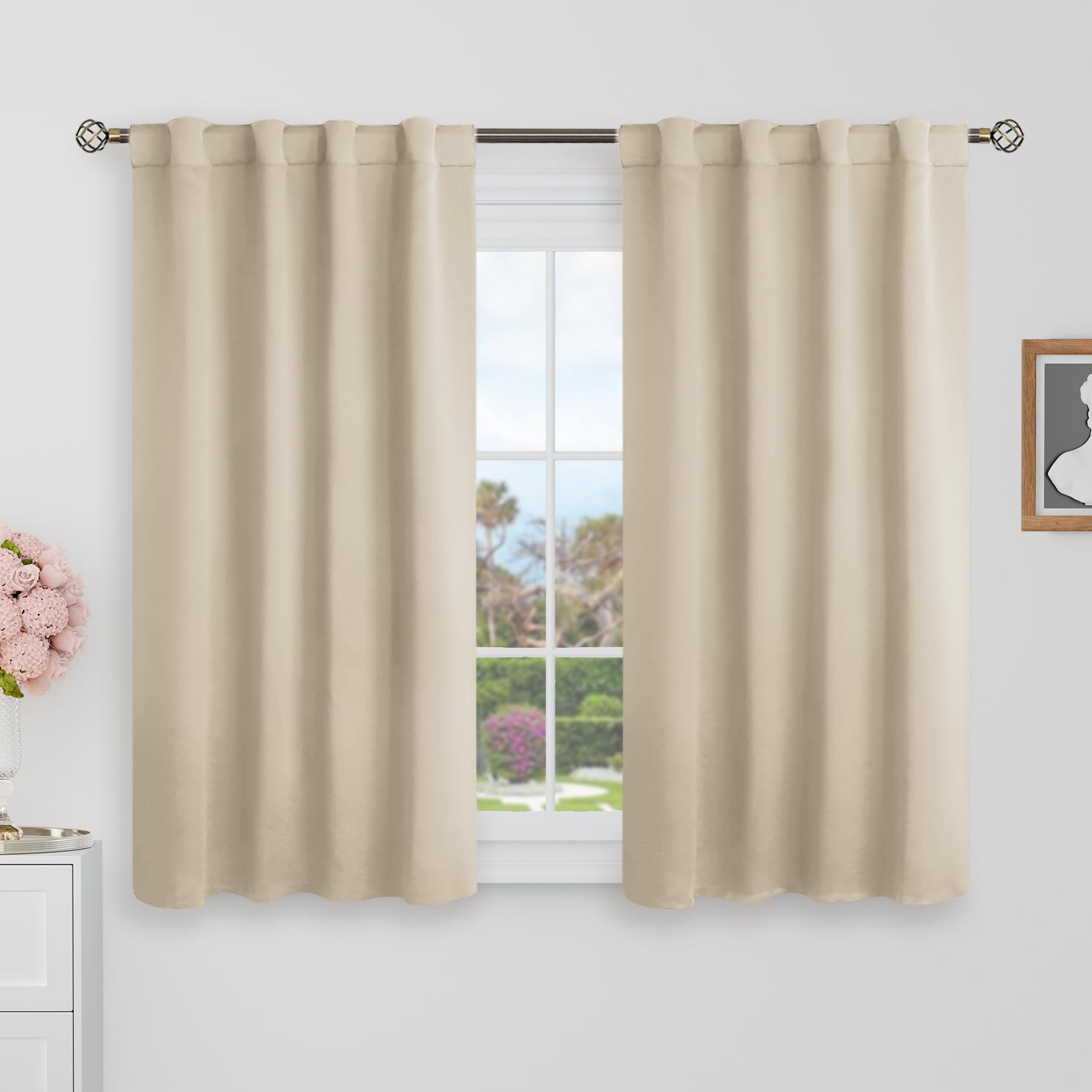 BGment Blackout Curtains 40 Inch Length for Cafe - 38 x 40 Inch Short Window Curtains Rod Pocket and Back Tab Thermal Insulated Room Darkening Curtains for Kitchen Bathroom, 2 Panels, Champagne — image 1