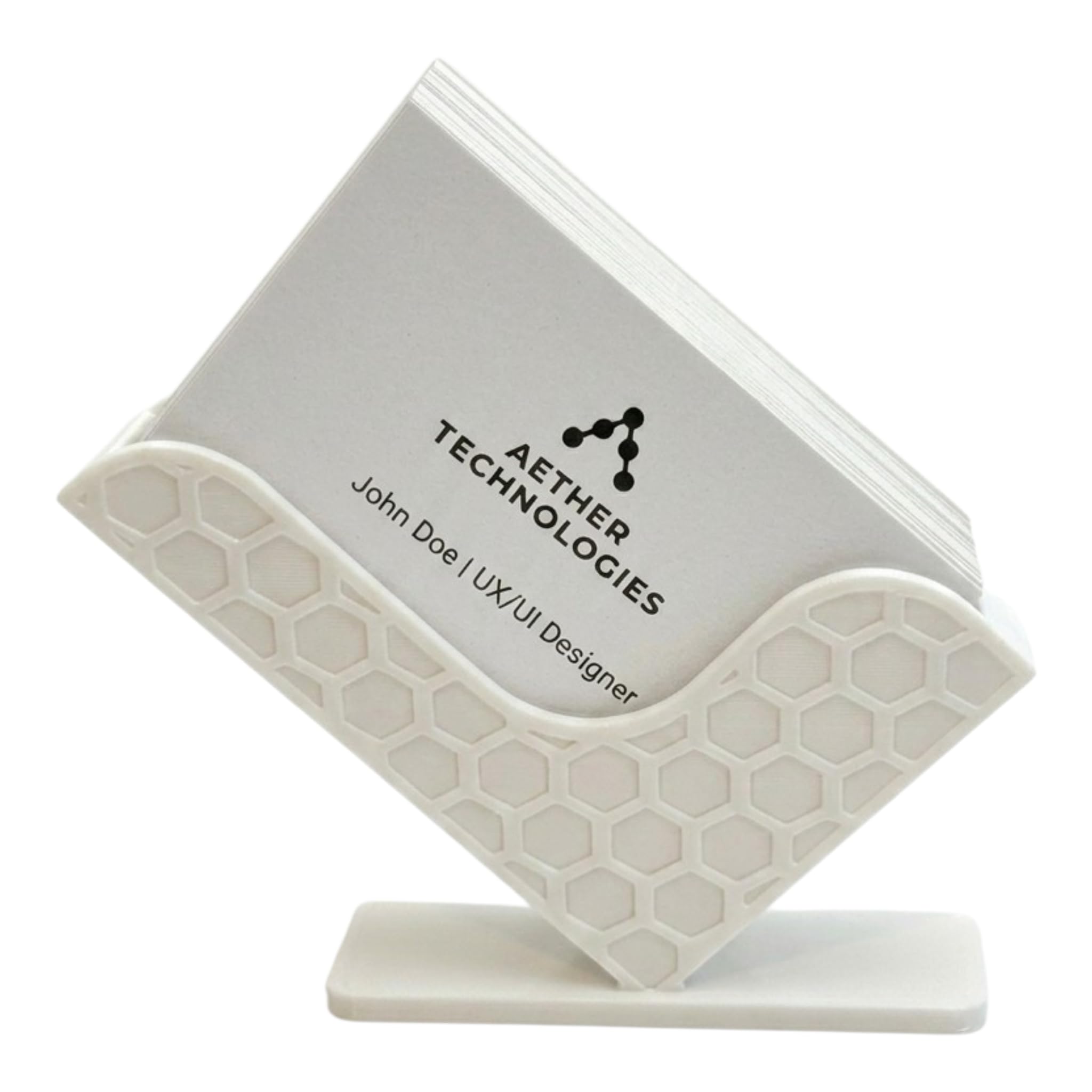 Modern Business Card Holder for Desk, Honeycomb Design Desktop Stand, Professional Office Reception Organiser, Black (White)