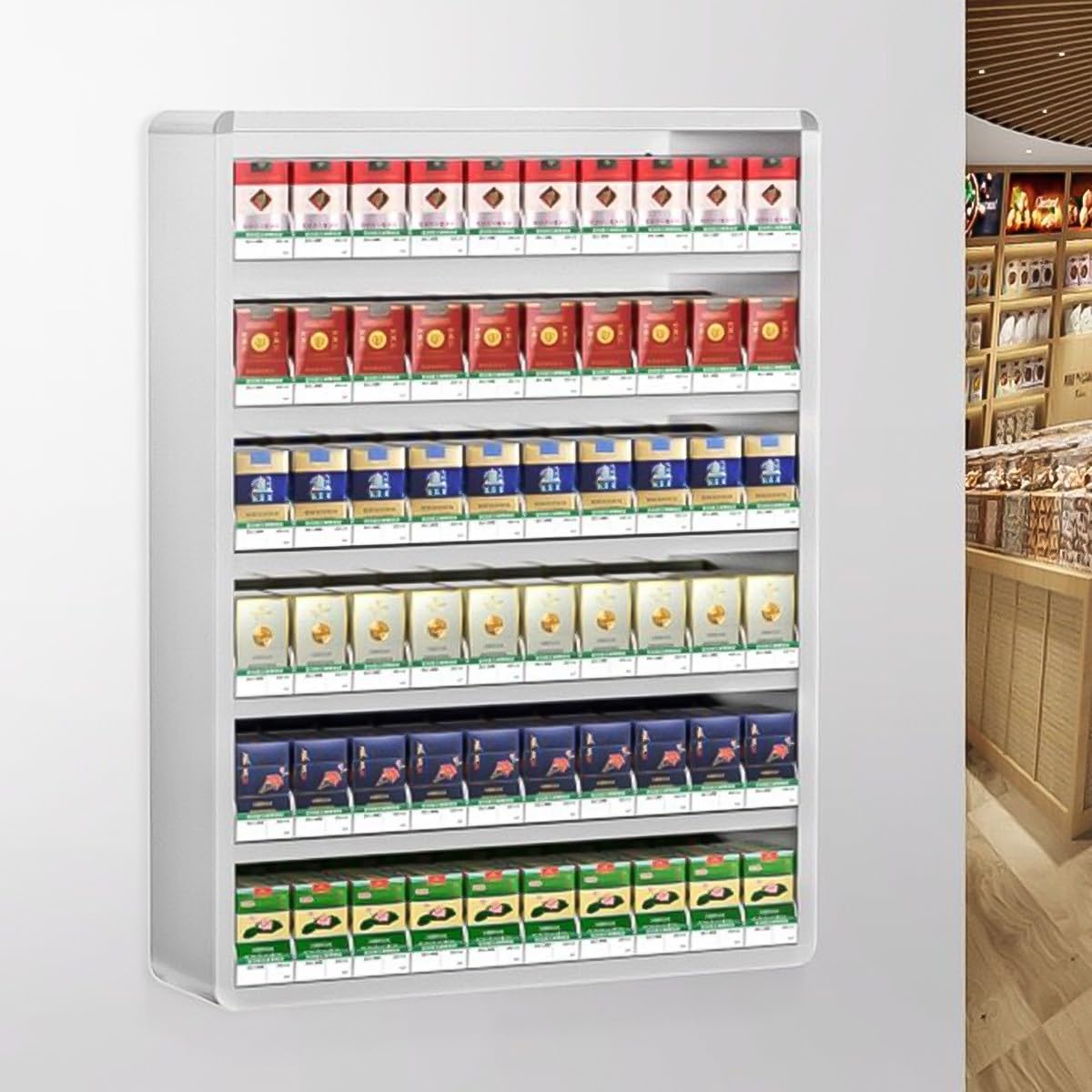 Amazon.com: Automatic Cigarette Dispaly Holder Showcase, Multi-Tier Wall  Mounted Countertop Cigarette Shelf Pusher, Aluminum Cigarettes Sale Counter  Rack for Store Retail(44.5x15x60cm) : Health & Household