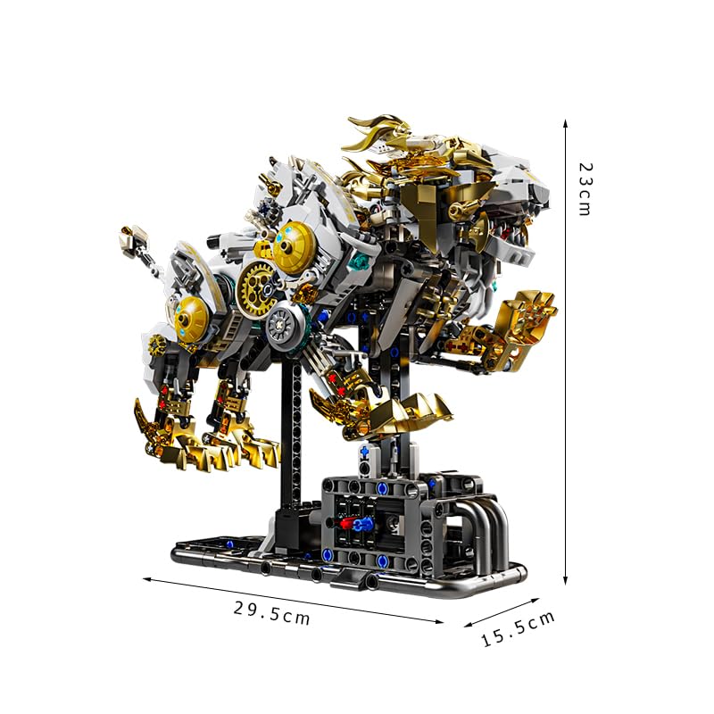 Image of SKY LINE OCEAN Mechanical Lion Building Block Set - Futuristic Golden Robotic Beast Model with Movable Gears & Display Stand, STEM Construction Kit Collectible Gift for Teens & Adults for Ages 14+