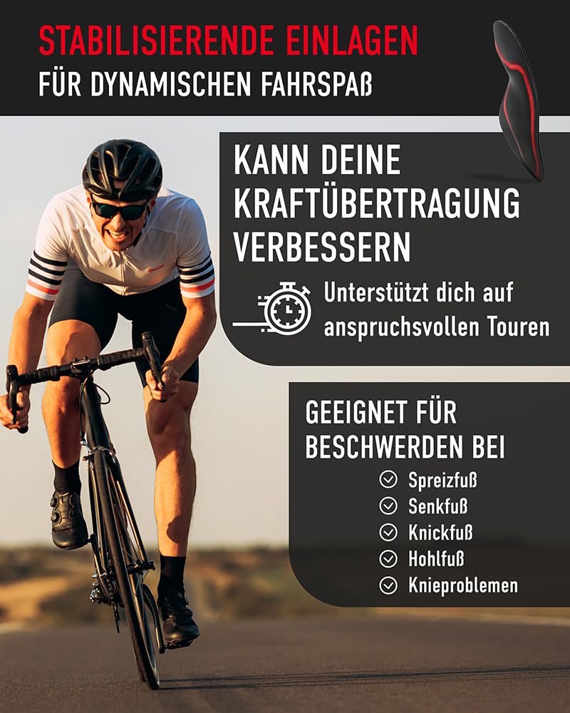 SPORT BIKE - Einlegesohlen für Fahrradschuhe - Einlagen für Sportschuhe - Leicht zu reinigen für Sport & Freizeit - Atmungsaktiv, kühlend und langlebige Schuheinlagen für Damen & Herren