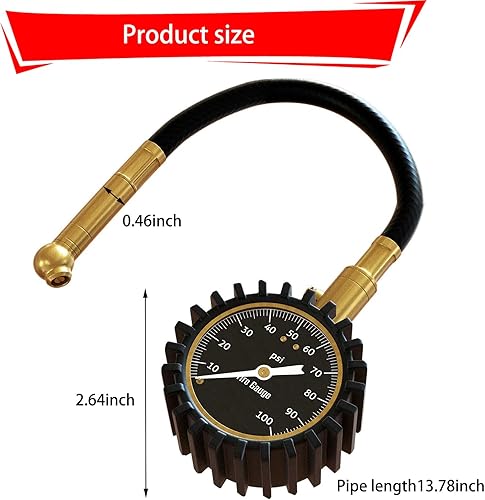 Miniatura 2 de 1 medidor de presión de neumáticos de automóvil con esfera redonda, equipo de prueba de neumáticos de vehículos de alta precisión de alta precisión,