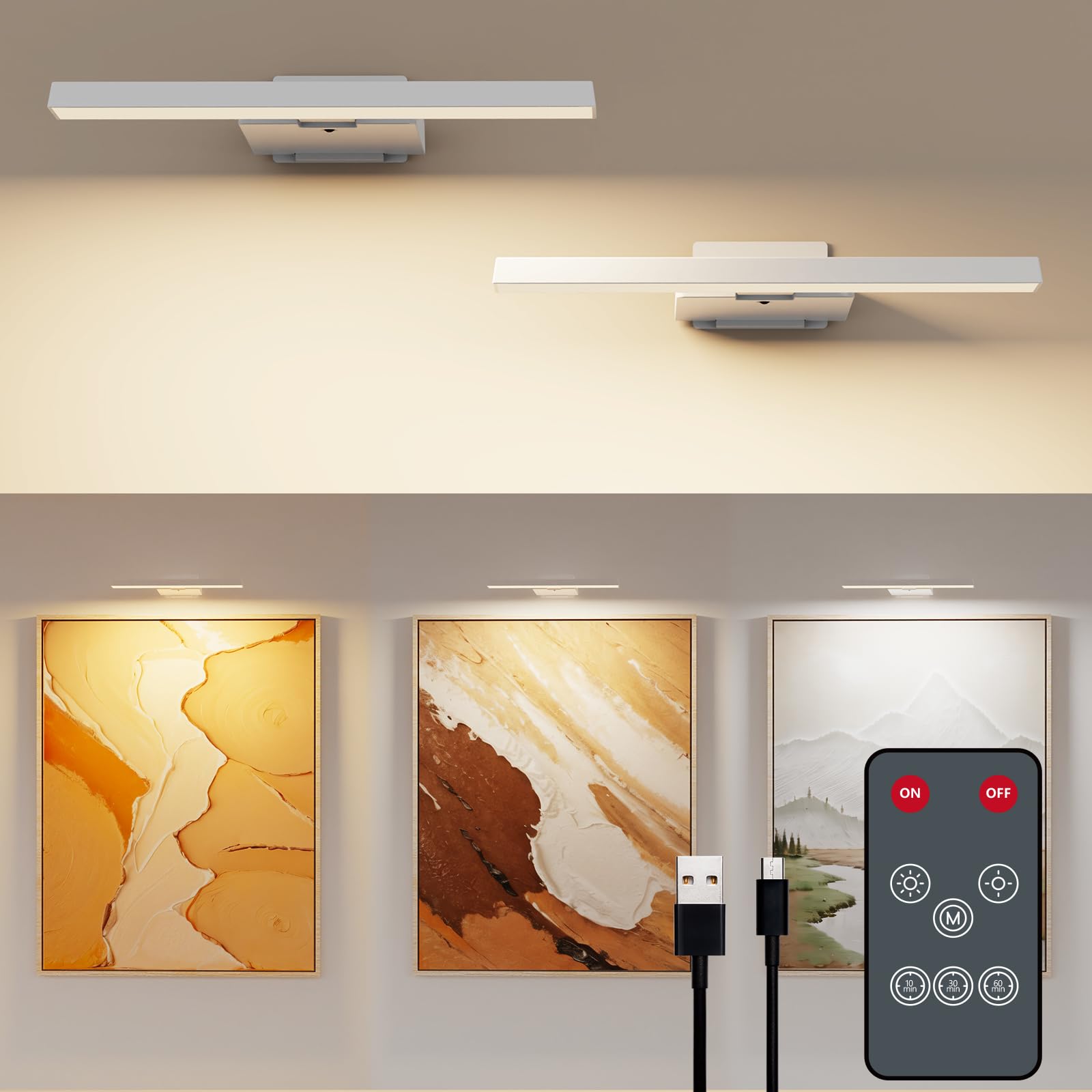 Coollamp 2PACK Picture Lights for Wall, Cordless Dart Board Light, Battery Operated Wall Light, LED Wall Lights for Pictures,Frames&Art Painting, 3 Color Temperatures, Remote Control, CRI≥95