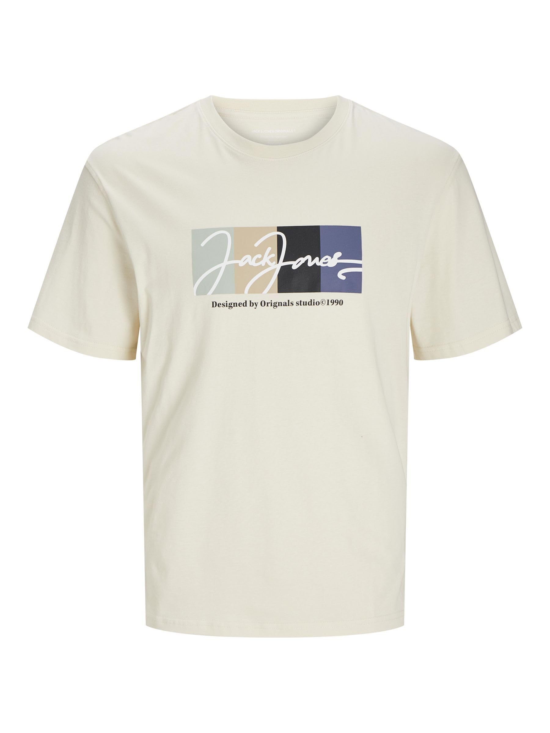 JACK & JONES Jorportland Block Branding SS Crew Neck, Buttercream, S