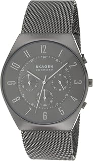 Men's Grenen Chronograph Watch with Steel Mesh or Leather Band, Charcoal, Minimalist