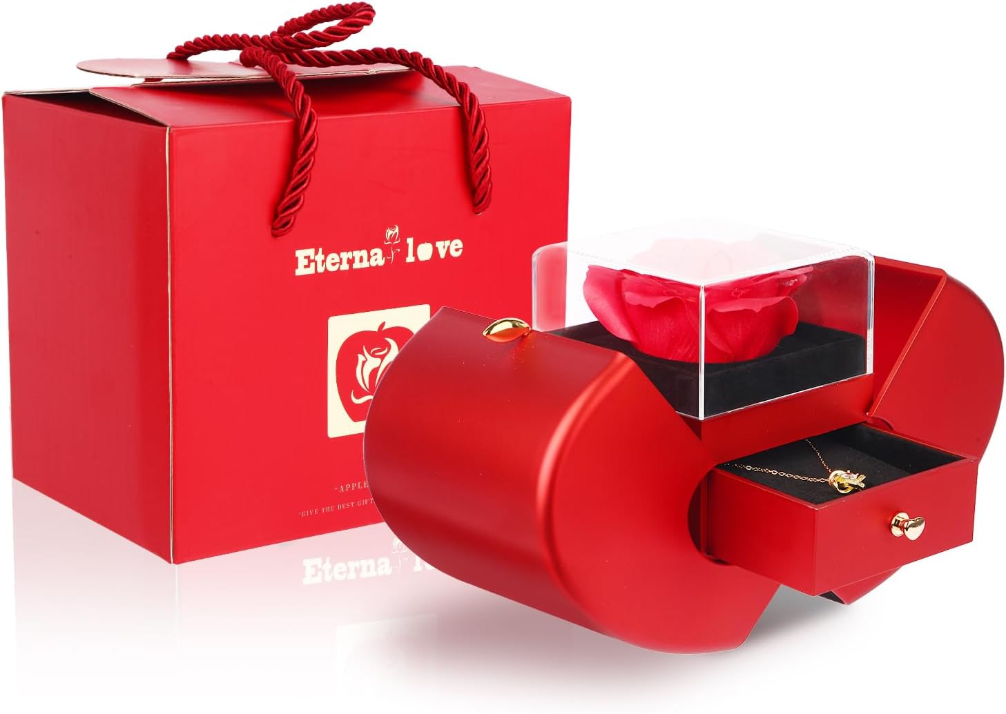 Preserved Handmade Red Rose With Hollow Clavicle Necklace,Jewelry Boxes With Necklace For Girlfriend,Wife,Mom With ''To My Love'' Card - Image 2