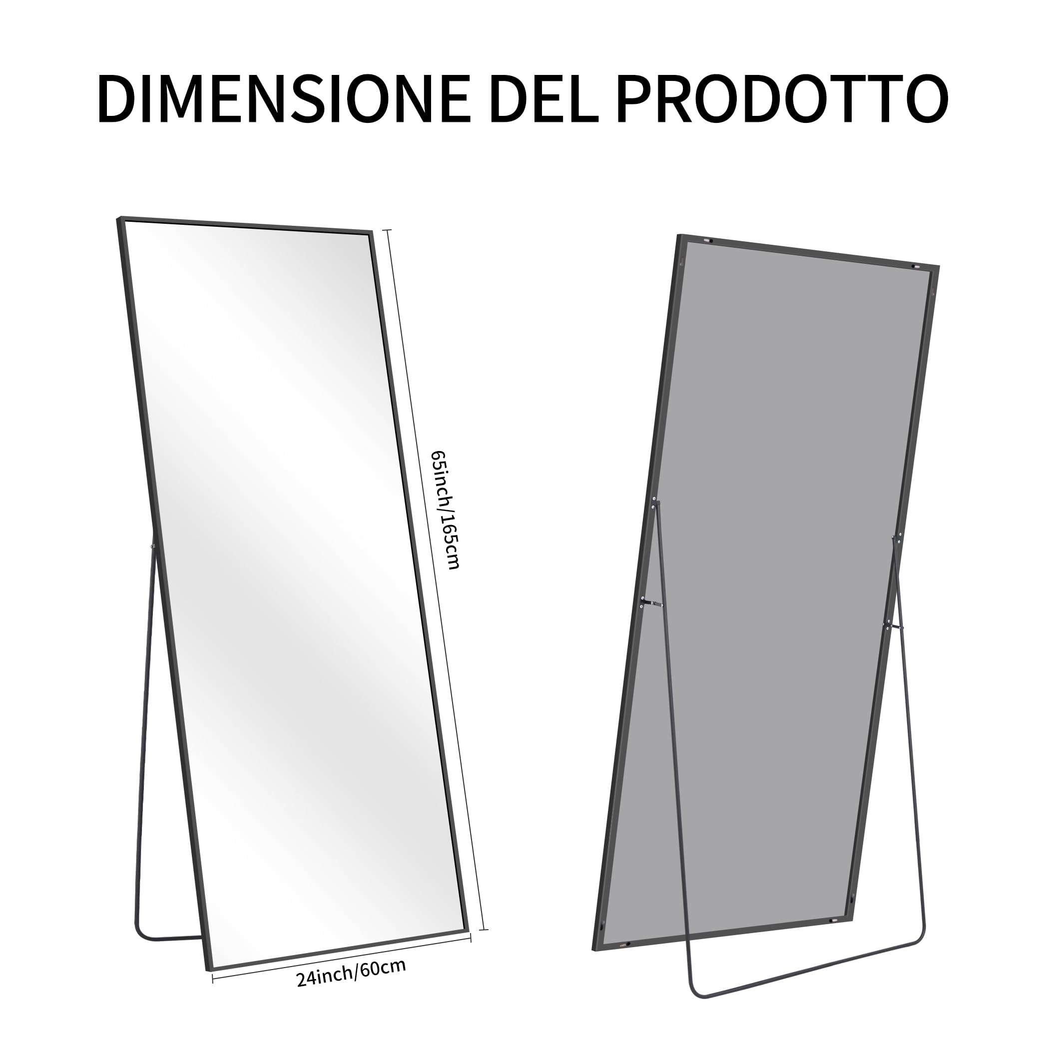 KOCUUY Specchi da Parete Rettangolare 60x165 cm, Specchio da Parete Decorativo Nero Con Cornice In Metallo, Grande Specchi da Appendere Per Soggiorno, Camera da Letto, Corridoio Specchio da Appendere