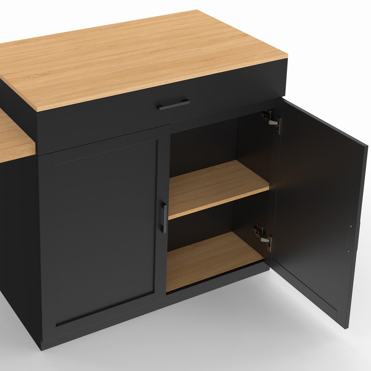 IDMarket - Ilot central VITO 94-155 cm bois noir avec table à manger extensible intégrée façon hêtre