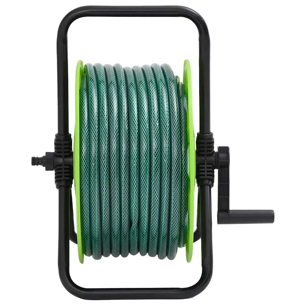 vidaXL Carrete de Manguera de pie con Set racores PVC Verde 0,5" 20 m, portamanguera, enrollador de Manguera, Colgador de Manguera, portamangueras