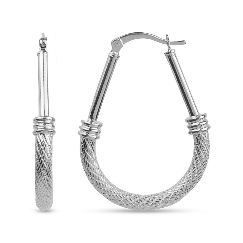 LeCalla 925 Sterling Silver Hoop Earrings Italian Design Classic Diamond-Cut Textured Earring Hoops Womens Drop Shape Oval Hoop