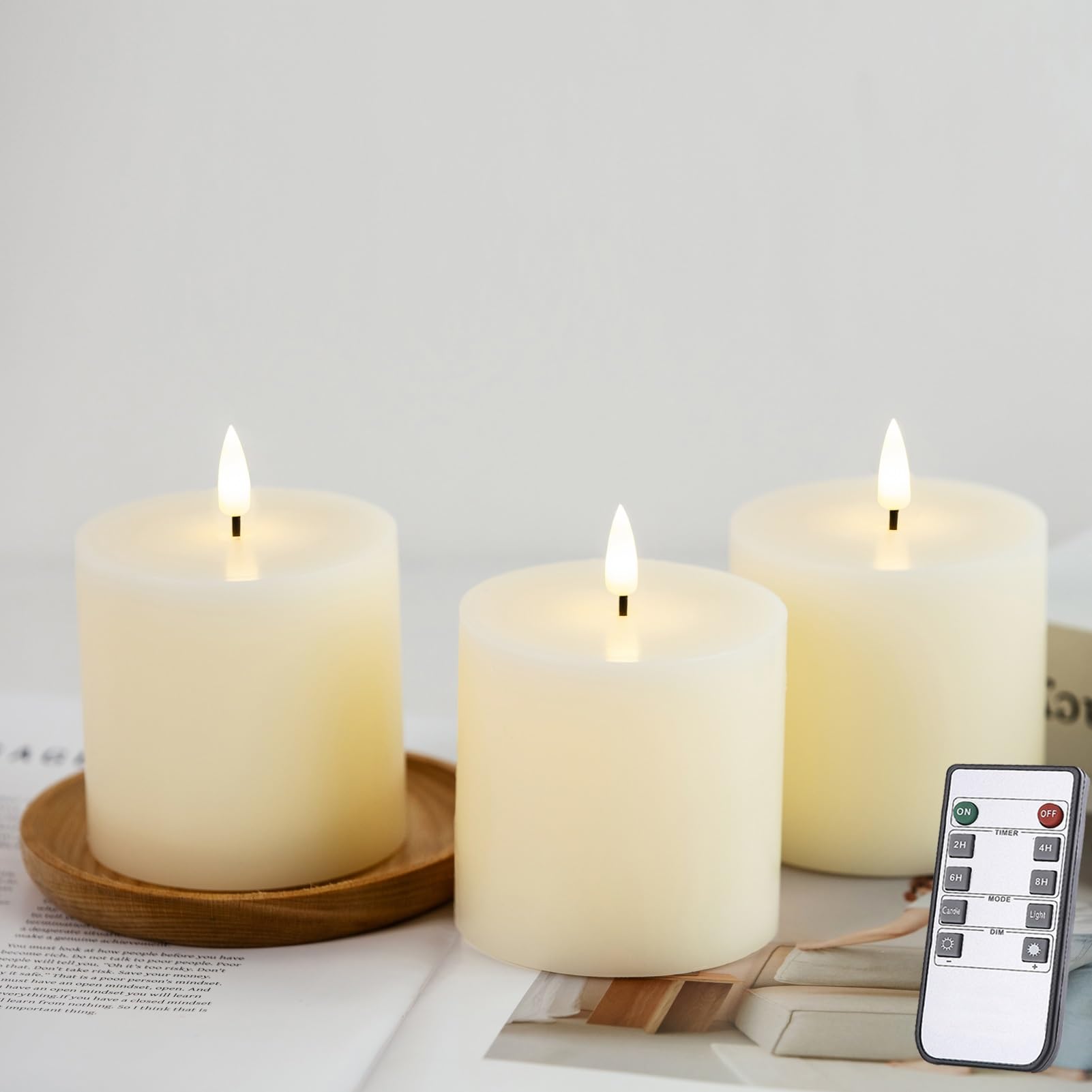 Snapklik.com : Jolnyus 3x3 Inch Ivory Flameless Candles Set Of 3 ...
