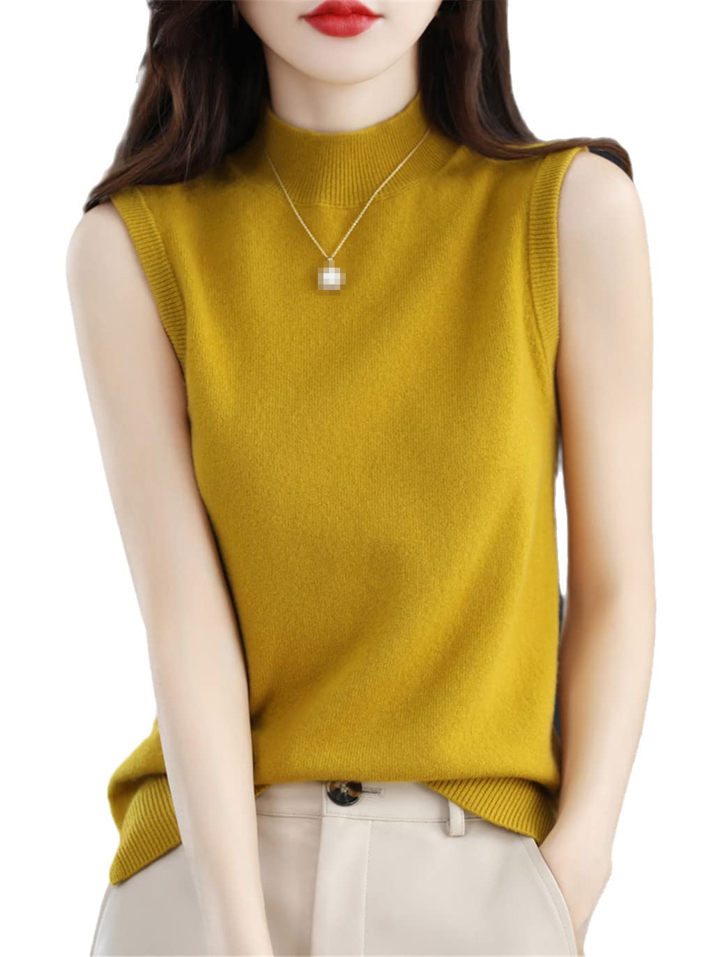 SaoBiiu Confortevole Sexy Mezzo Alto Collo Gilet Delle Donne Tinta Unita Pullover Senza Maniche Manica Corta T-Shirt, A, L