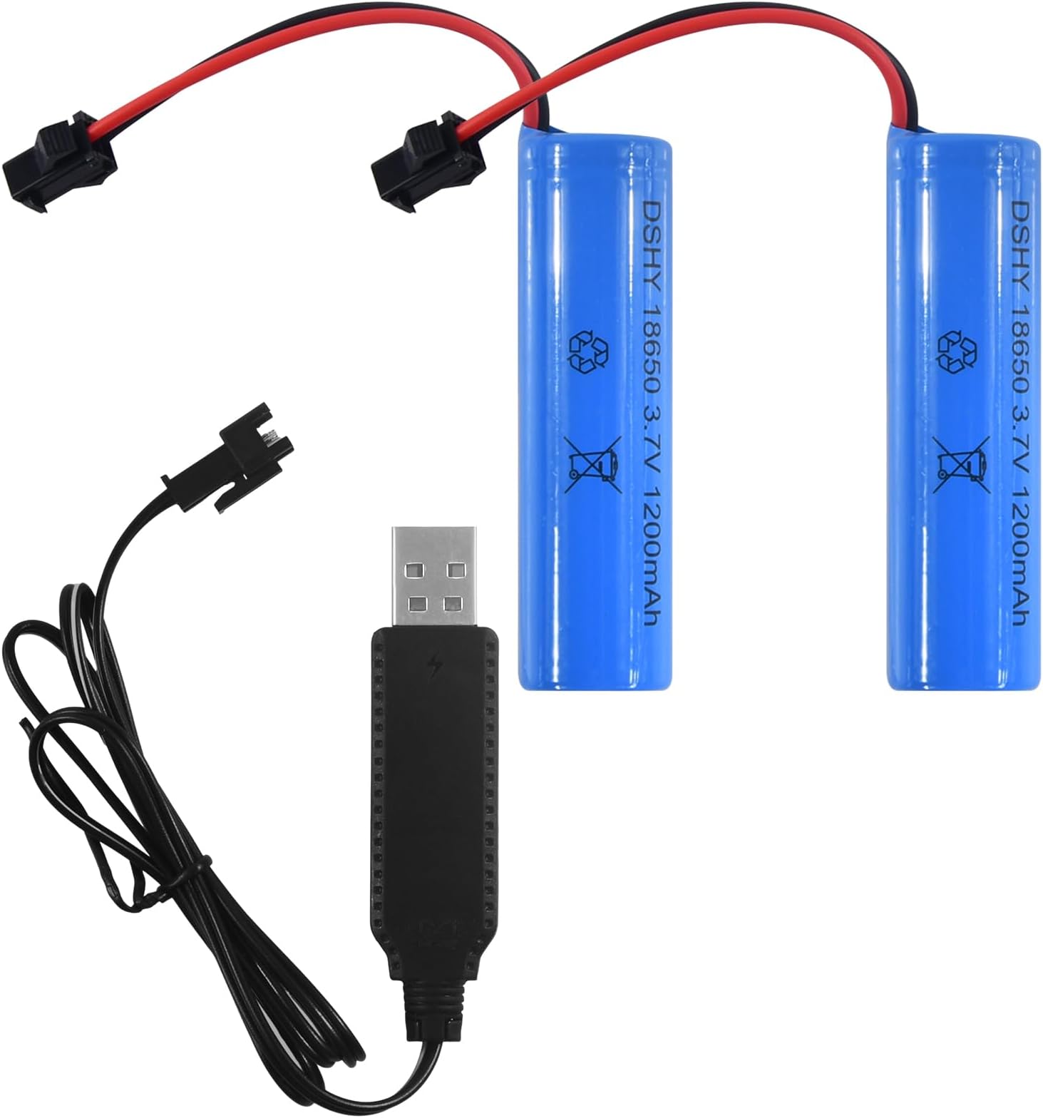 2 Pcs Li-ion Battery 3.7 V 1000MAH 1200MAH, Rechargeable Lithium Batteries with Usb Charger SM-2P Plug Connector, Universal Li-ion Battery 14500 18650 for Remote Control Cars rc Truck (1200MAH)