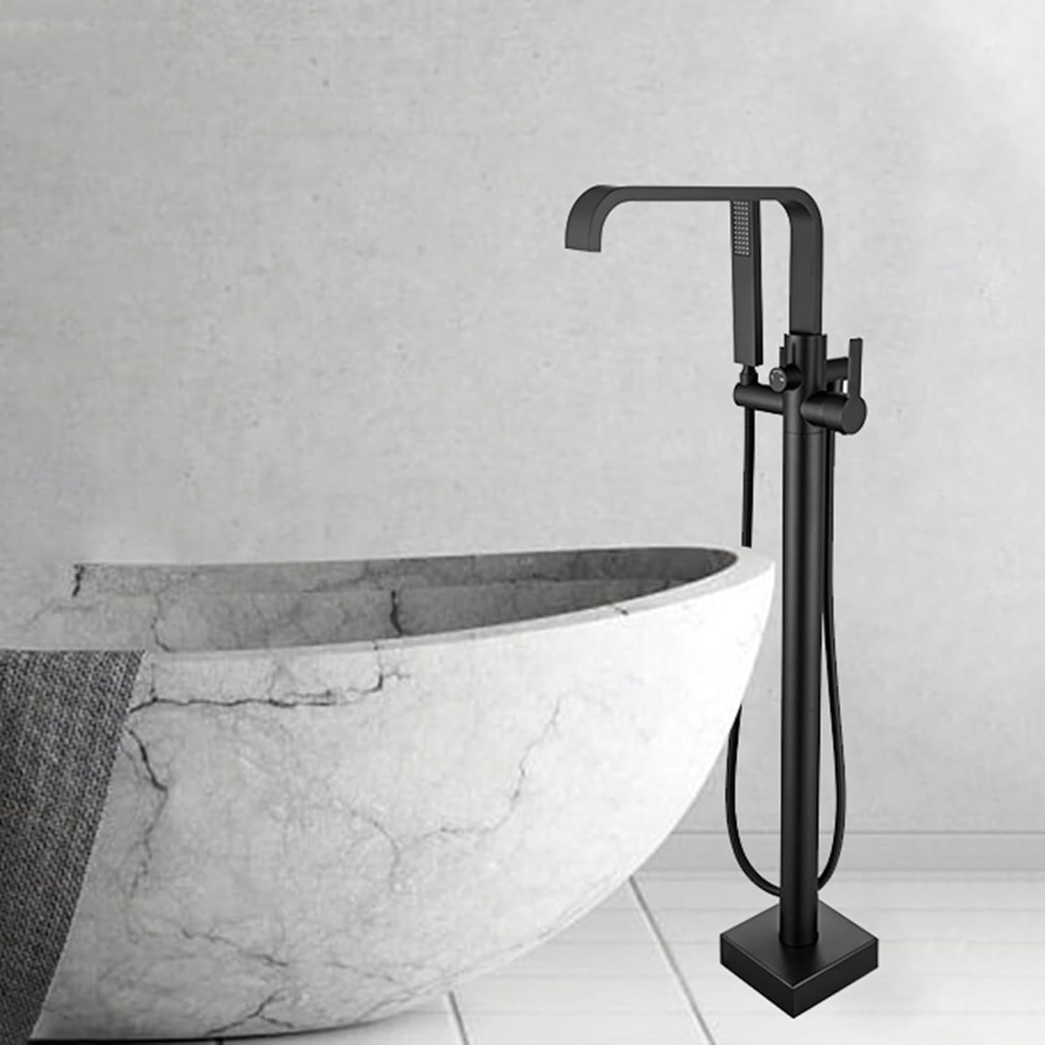 KUNYOS Bathtub Faucet Waterfall Rotatable Faucet Floor Faucet Freestanding Tub Faucet Faucet Single Lever Faucet Shower,Black