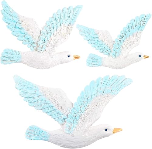 MDLUU 3 piezas de arte de pared de gaviota, decoración para colgar en la pared, placas de pared de gaviota para dormitorio, temática costera para
