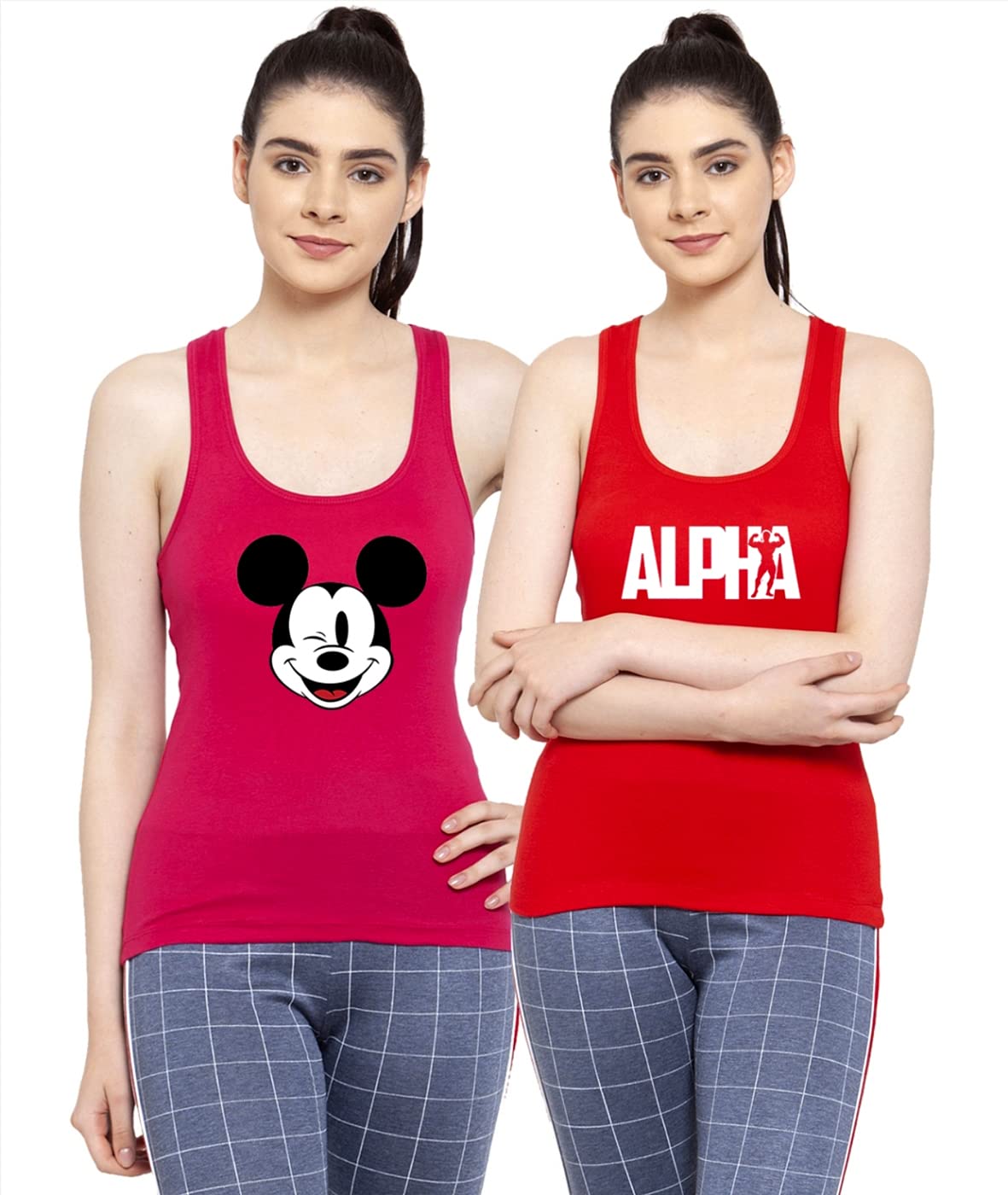 Friskers Women White Black Mickey Mouse Alpha Tank top
