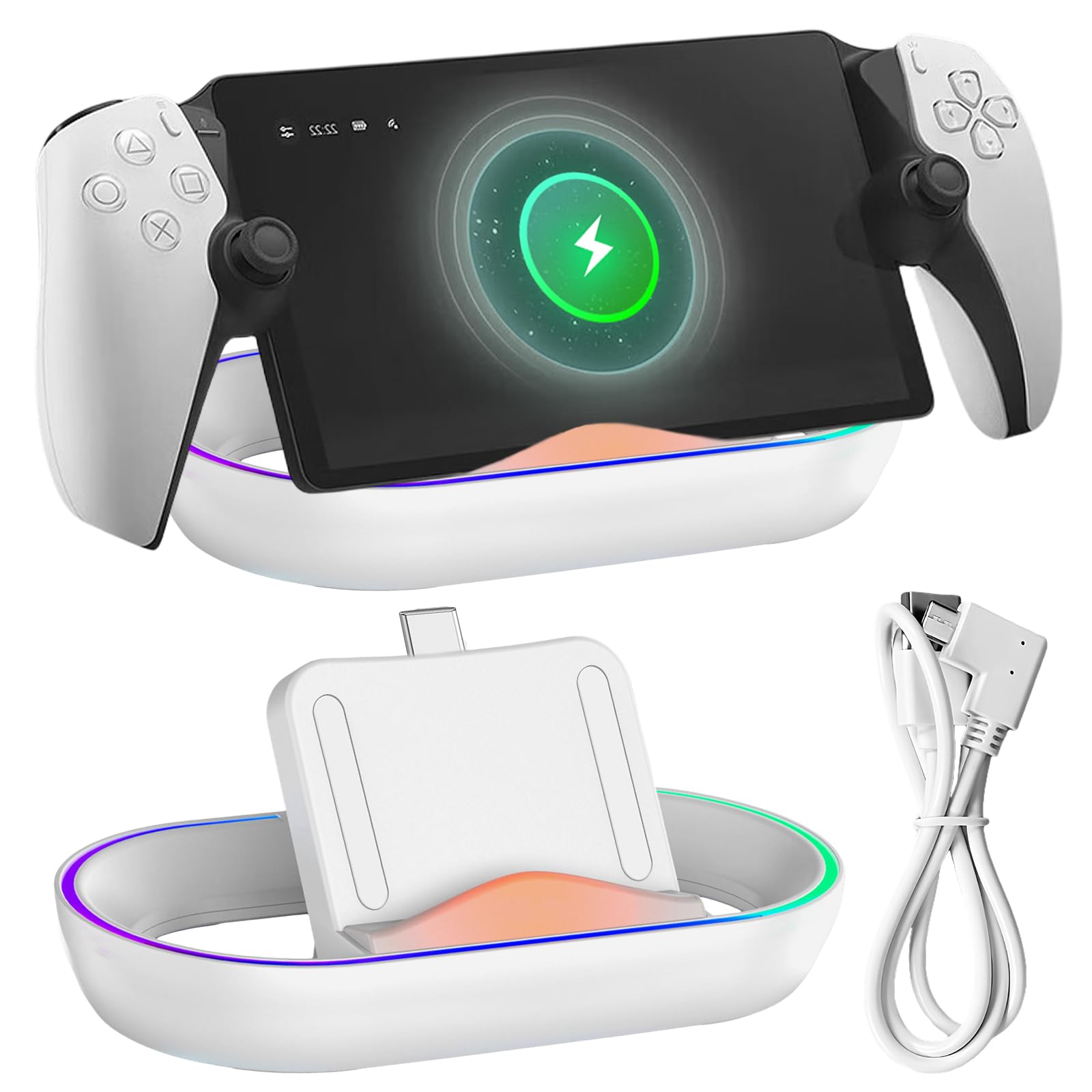 SPORWAY Estación de carga para portal Playstation, estación de carga portátil para portal PS5 con RGB, soporte para portal PS con cable de carga tipo C, accesorios para consola de juegos PS5
