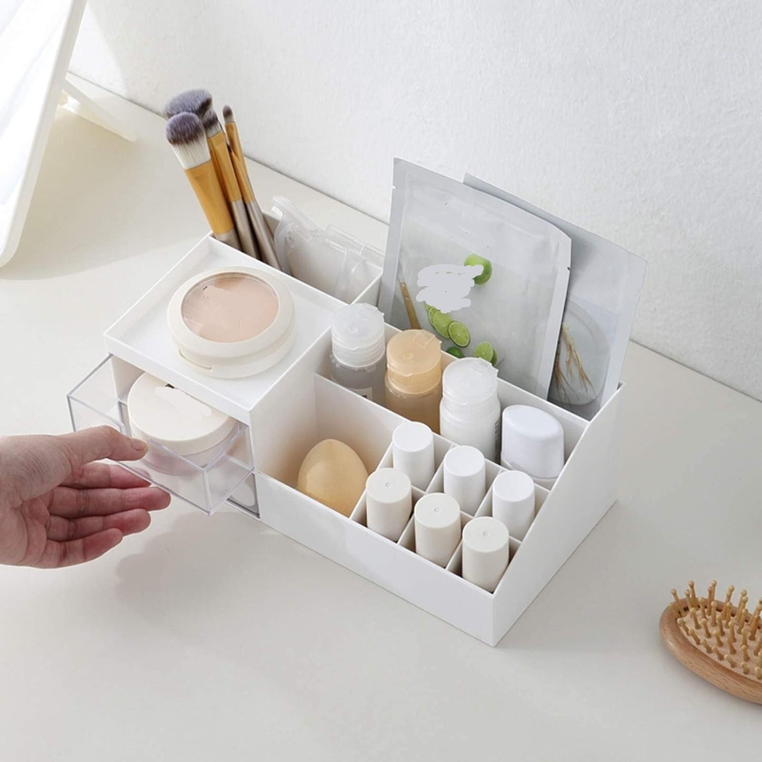 Biurko Organizator Przechowywanie Na Biurku Kosmetyki Do Makijażu Vanity Organizer Box Artykuły Biurowe Blat Łazienkowy Biuro(White)