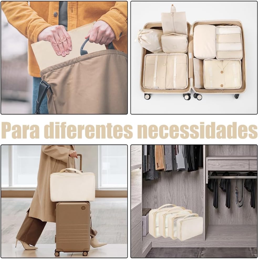 Kit 10 Necessaire Organizadores De Malas Para Viagem - Completo: Necessaire Feminina, Organizador De Bolsa E Mala - Perfeito Acessórios Para Kit Viagem E Organização - Vanova (BEGE)