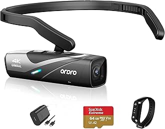 - ORDRO EP8 4K Head-Mounted Video Camera, Ultra HD 4K 60FPS Camcorder Vlog Hands Free Wearable Camera, 2-Axis Gimbal Video Stabilizer, Wi-Fi APP, Auto Focus with Remote Control, 64G Micro Card