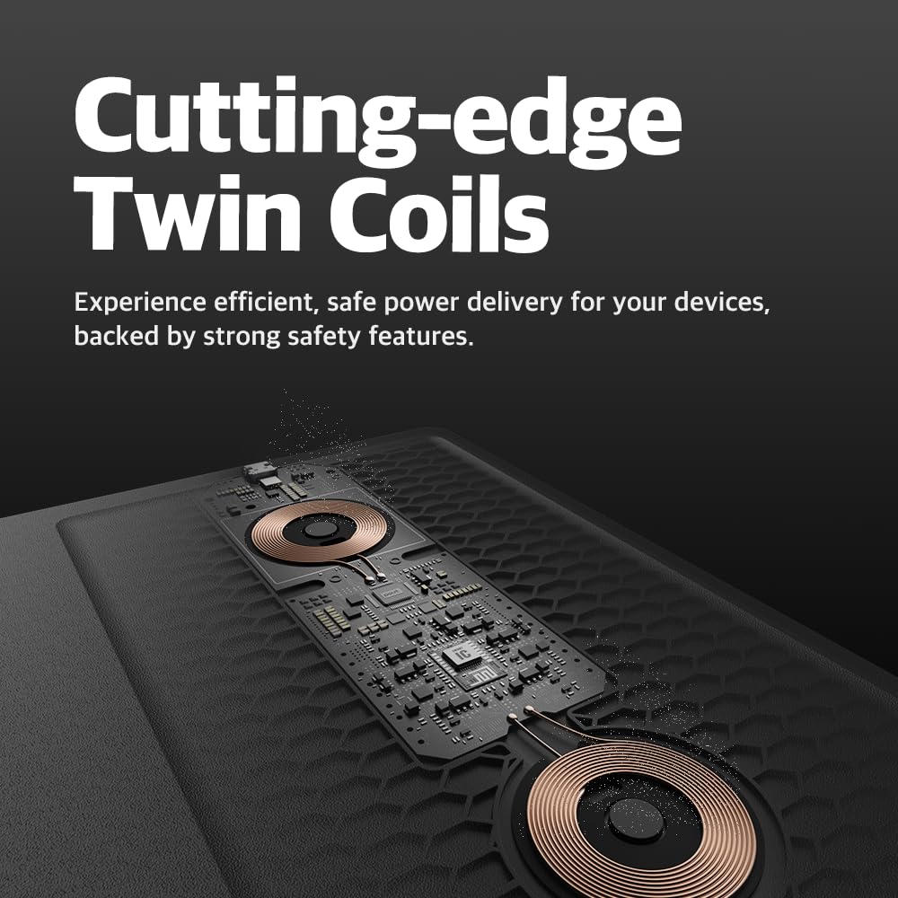 POUT Tappetino per mouse H3 PRO Dual Qi Wireless Charging - Doppio caricabatterie wireless veloce - per MacBook, laptop e scrivania - Ricarica iPhone, Airpods, Samsung Galaxy e altro (nero freddo)