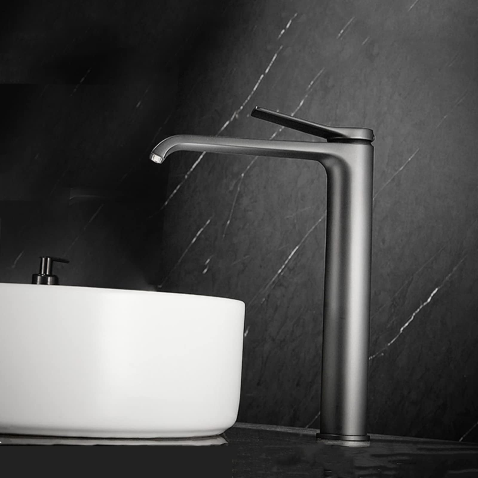 HCFYAUIS High Rise Basin Mixer Tap, Single Hole Basin Mixer Tap Waterfall Non-Splash Tall Basin Taps,Grey