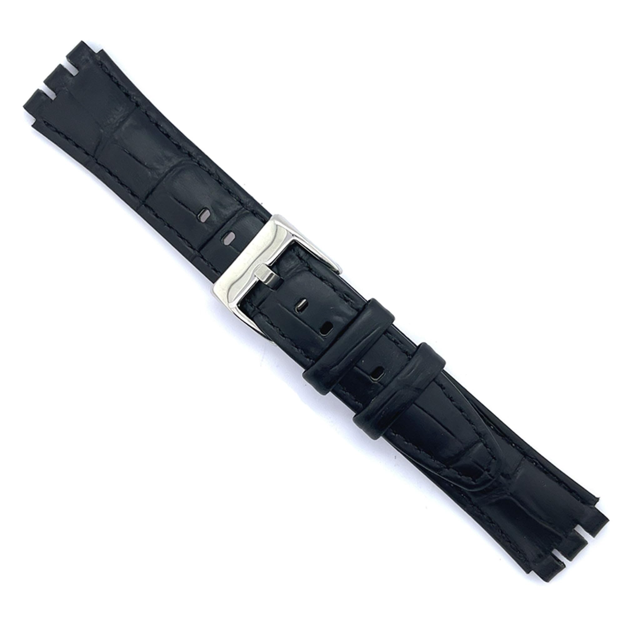 diloy Bracelet de montre en cuir compatible avec Swatch Irony et Scuba Cuir gravé crocodile alligator 21-23mm Ref 328
