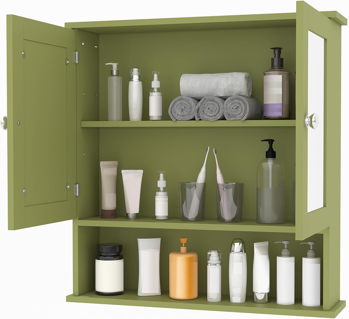 Bathroom Wall Cabinet with Mirrored Doors – Slim Medicine Cabinet with Adjustable Shelf – 2.2x23x5.1 Inch Compact Wall Cabinet for Bathroom, Kitchen, Laundry Room, Entryway