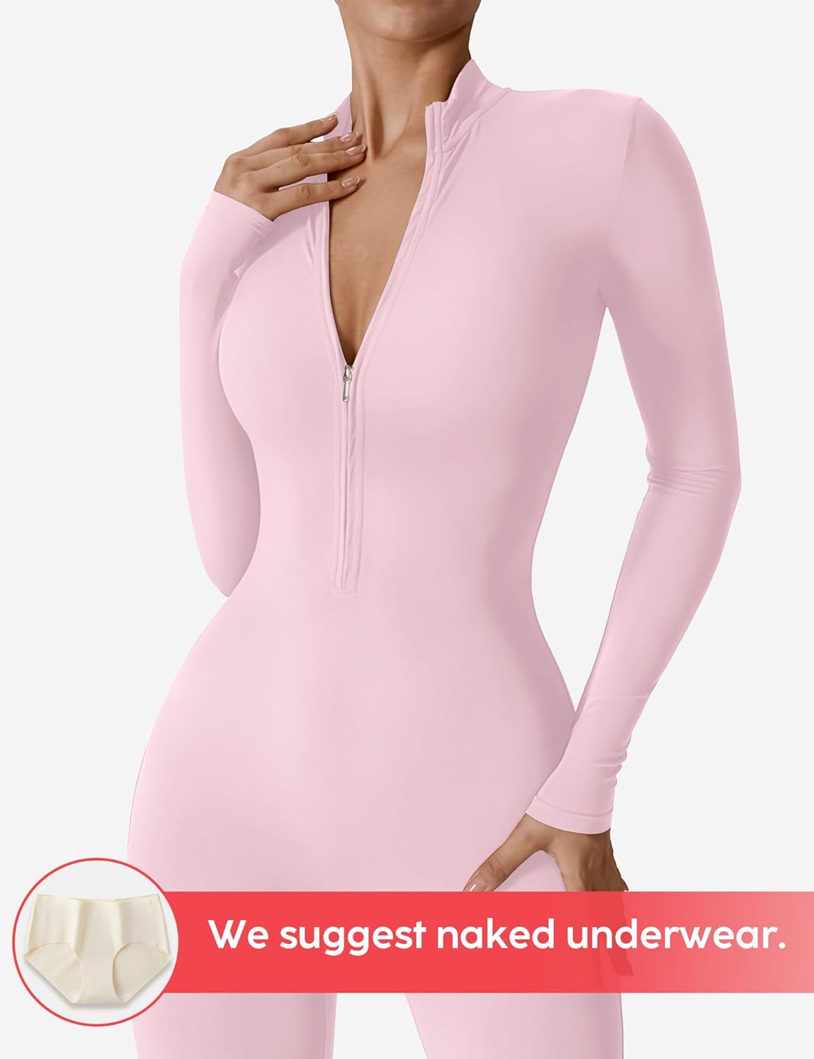 YEOREO Women Long Sleeve Workout Jumpsuit Zip Up Romper Bottom Pants Bodysuit Bodycon Sexy One Piece - Image 2