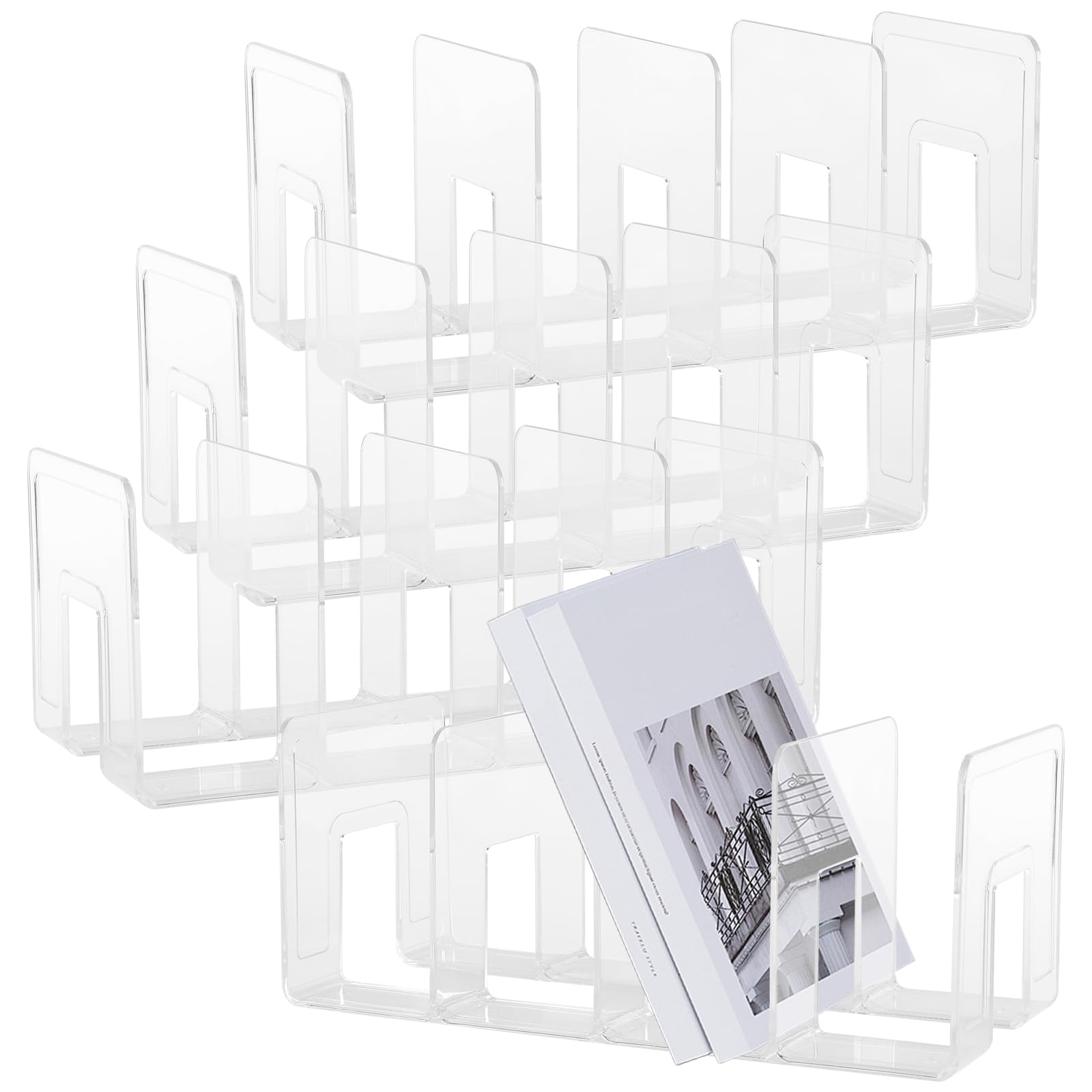 Kohand Transparent 4 Pcs Clear Acrylic Magazine Holder, 4 Slots Acrylic File Sorter, Bookshelf Filing Rack Kitchen Lid Organizer For Small Handbags, Envelopes, Mail, Document, Notebook, Binder, Purse