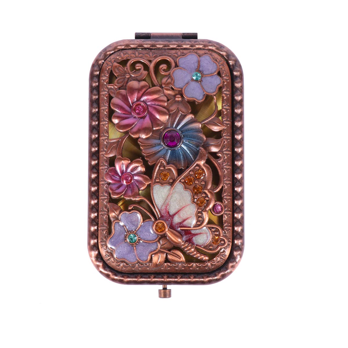Lurrose Vintage Foldable Butterfly Mirror Double Sided Cosmetic Flower Mirror Travel Accessories for Girls Women Handbags