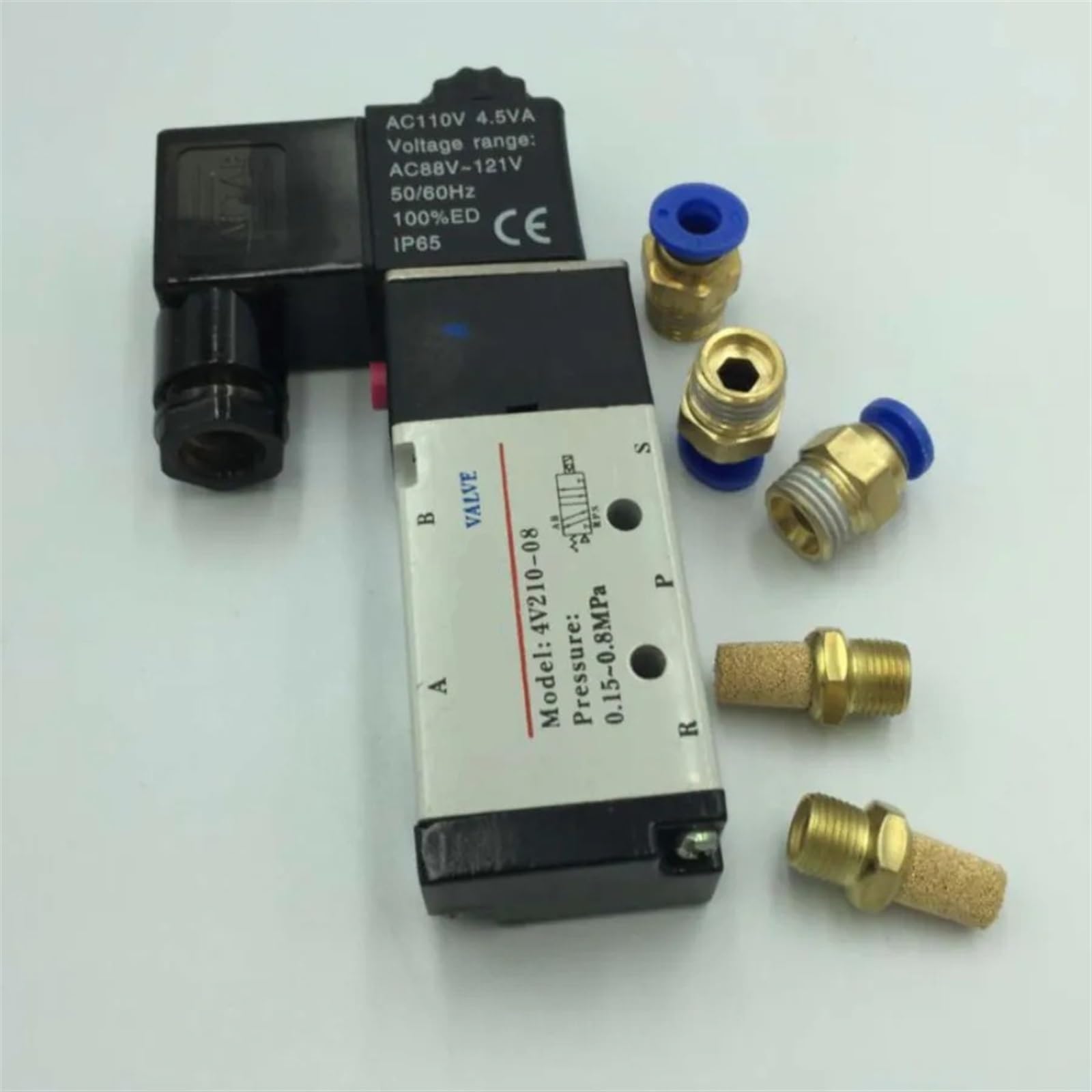 Elektryczny zawór elektromagnetyczny, 5-drożny, 2 pozycje, kontrola powietrza i gazu, zawór magnetyczny 12 V, 24 V, 220 V, cewka woltowa 6 mm 8 mm, złącze węża (8 mm, AC24V)