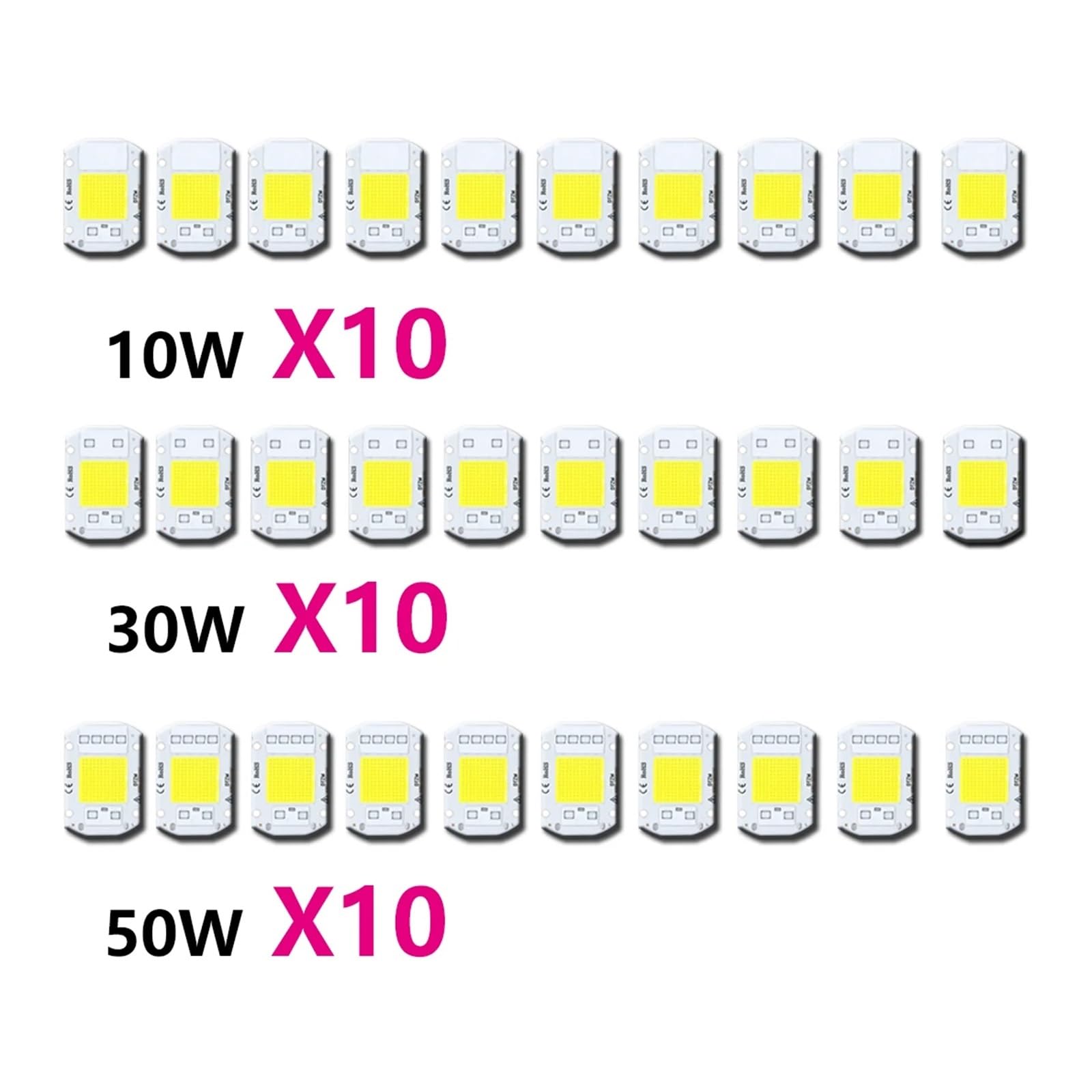 MAMA'S PEARL Chip LED COB de 220 V, 20 W, 30 W y 50 W, 10 unidades, IC inteligente, no requiere controlador, for focos de iluminación DIY.(Warm White 220V,30W)