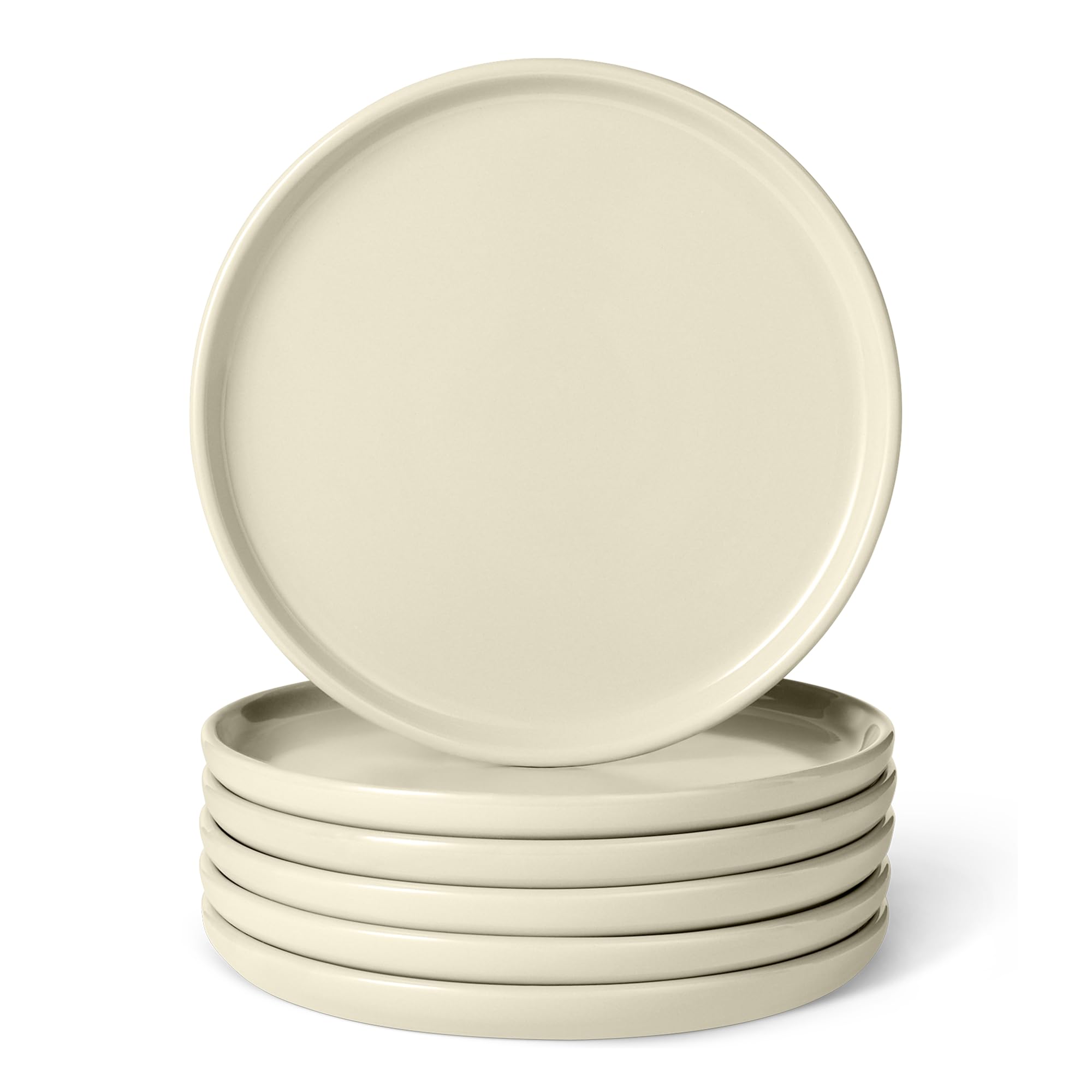 Amazon Basics Glazed Stoneware Appetizer Plates, 6-Piece Set, Microwave and Dishwasher-Safe, 17cm, Ivory