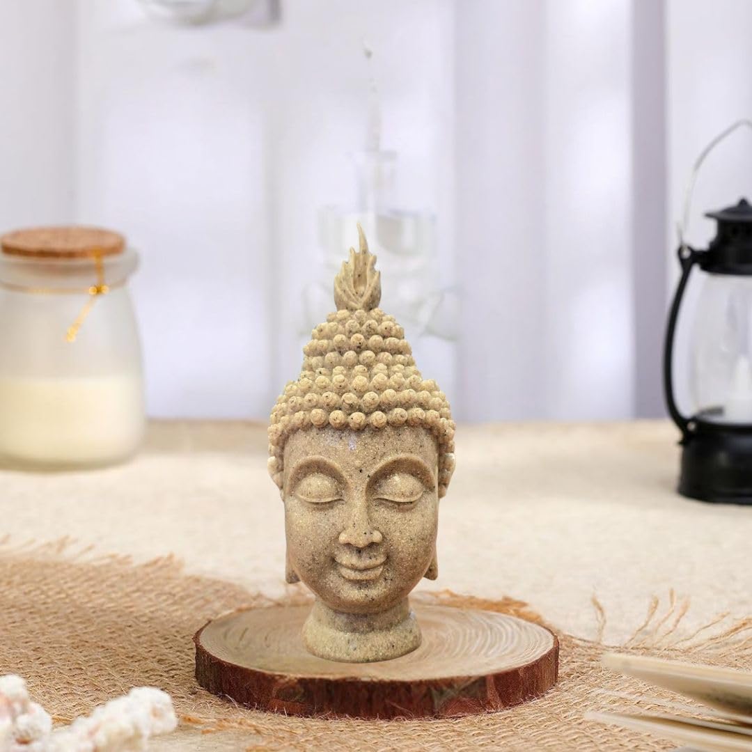 SATYAM KRAFT 1 Piece Buddha Head Statue, Idol for Diwali,Home Decor, Living Room, Office Desk, Table, Bedroom Corner Showpiece,Figurines, Christmas Gifts Items Face Budha murti (Pack of 1)