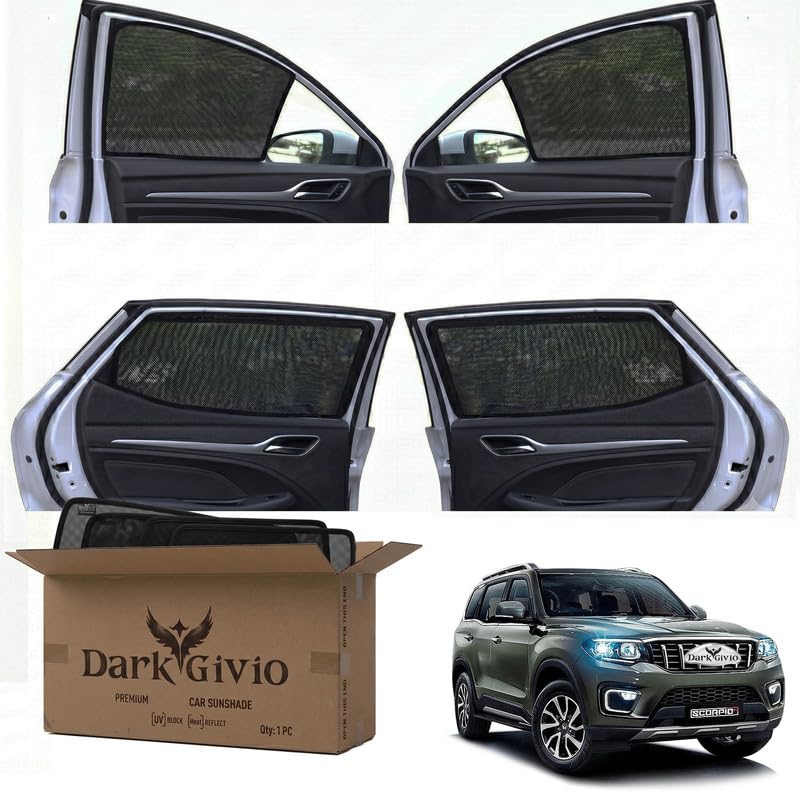 Image of Car Window Sun Shade Protector for Scorpio N | Exact Fit Non-Magnetic Half Cut Sunshade (Set of 4 /6) | UV Blocker Side Window Car Curtains & Interior Accessory