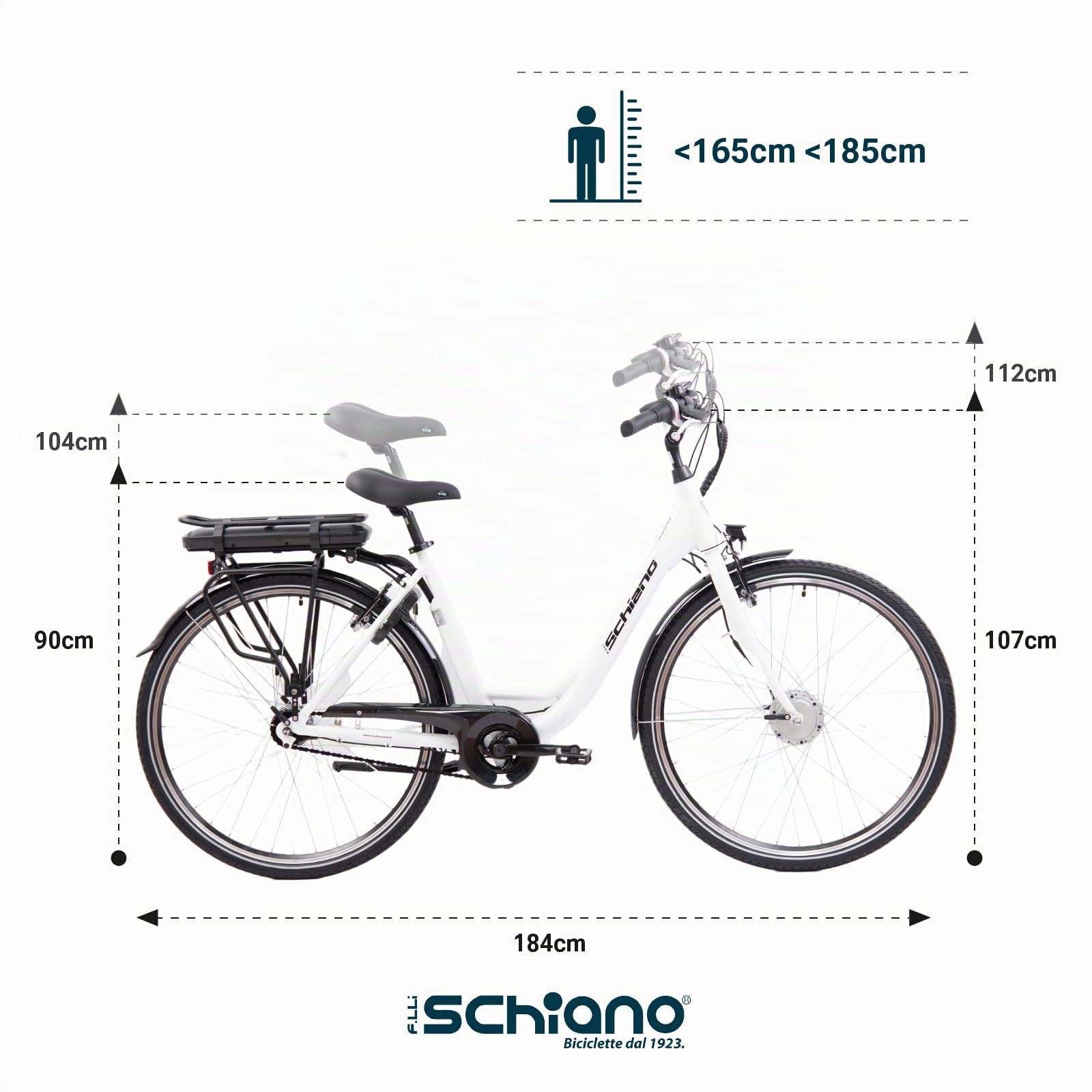 F.lli Schiano E-Moon, Bicicleta Electrica de Ciudad, 28", Batería 36V 13Ah Extraíble, Motor 250W 40Nm, Bici Electrica Urbana, Unisex Adulto, Blanco