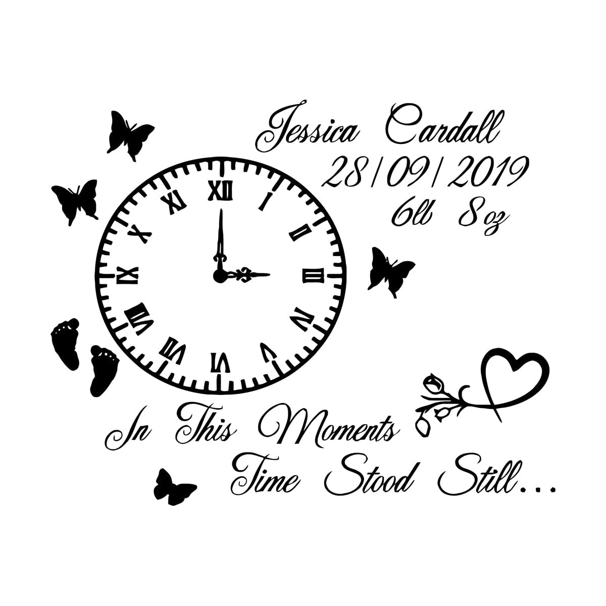 Personalised Family in This Moments Time Stood Still Clock Wall Sticker Decal Heart Flora Vinyl Baby Nursery Kids Extra Large - 70x87cm