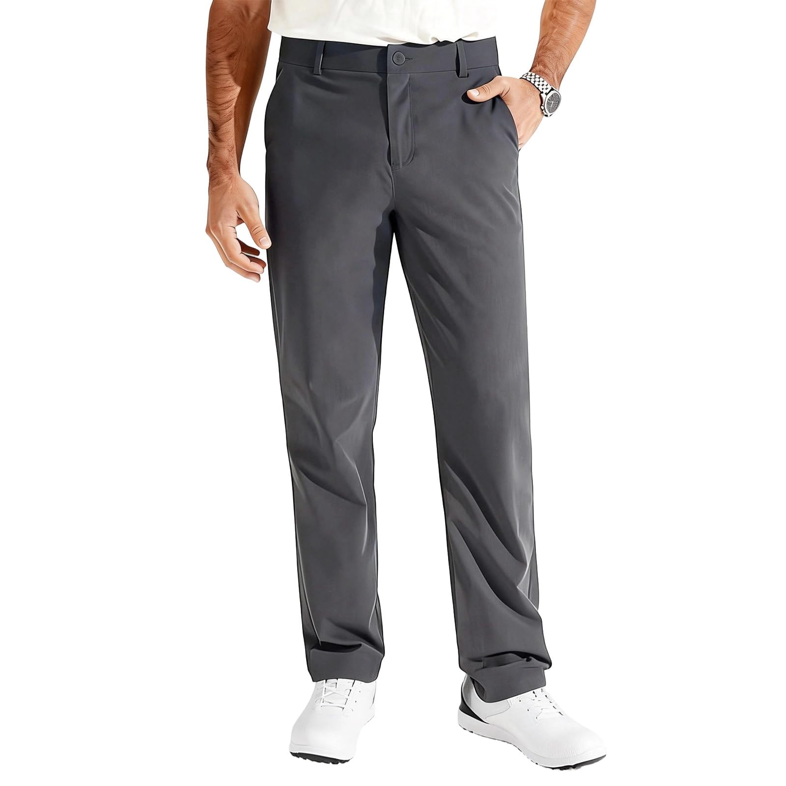 Mens Dress Pants Flat Front Stretch Business Casual Trousers Lightweight Work Slacks with Pockets Office Meeting Golf Pants