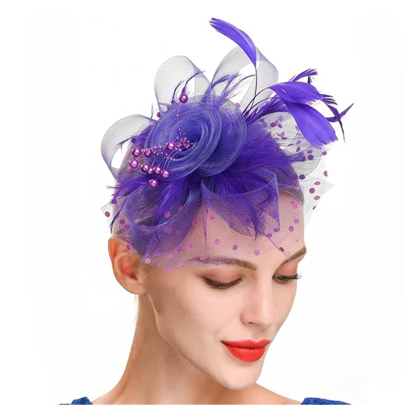 UALXPAO Wedding Hats Vintage Fascinators For Women Ascinator Hats For Wedding And Church Headband Hat Caps Tea Party for Tea Party,Weddings(PURPLE)