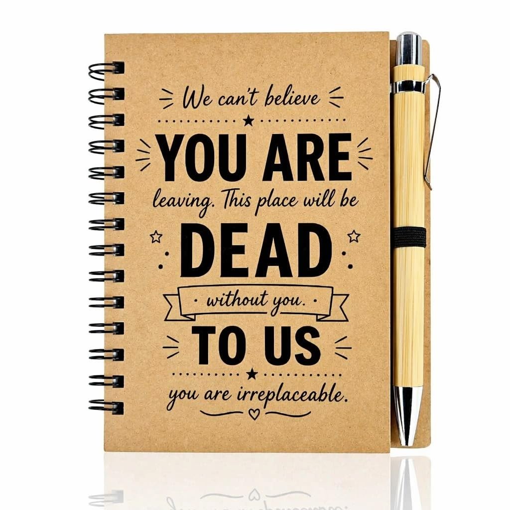 Mitibet Leaving Gifts, Funny Farewell Notebook with Bamboo Pen, Good Luck Present for Women Men Colleagues, New Job Keepsake Gift, 2 Pcs