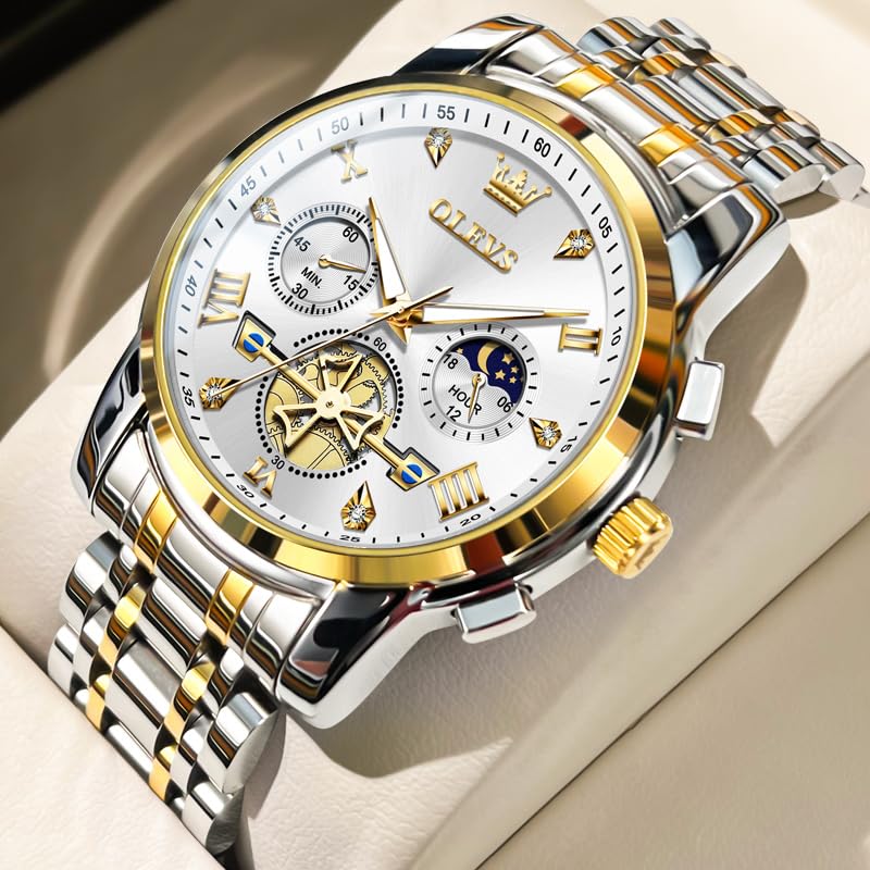 Image of OLEVS Watches for Men Luxury Dress Stainless Steel Waterproof Chronograph